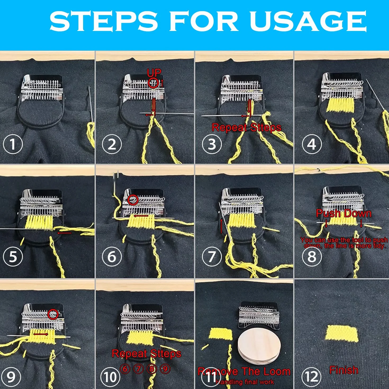 Allazone Telar Pequeño para Tejer, 21 Hooks Máquina de Tejer en Telar de Madera, 50 Color Hilo de Bordar para remendar Jeans, Calcetines y Ropa