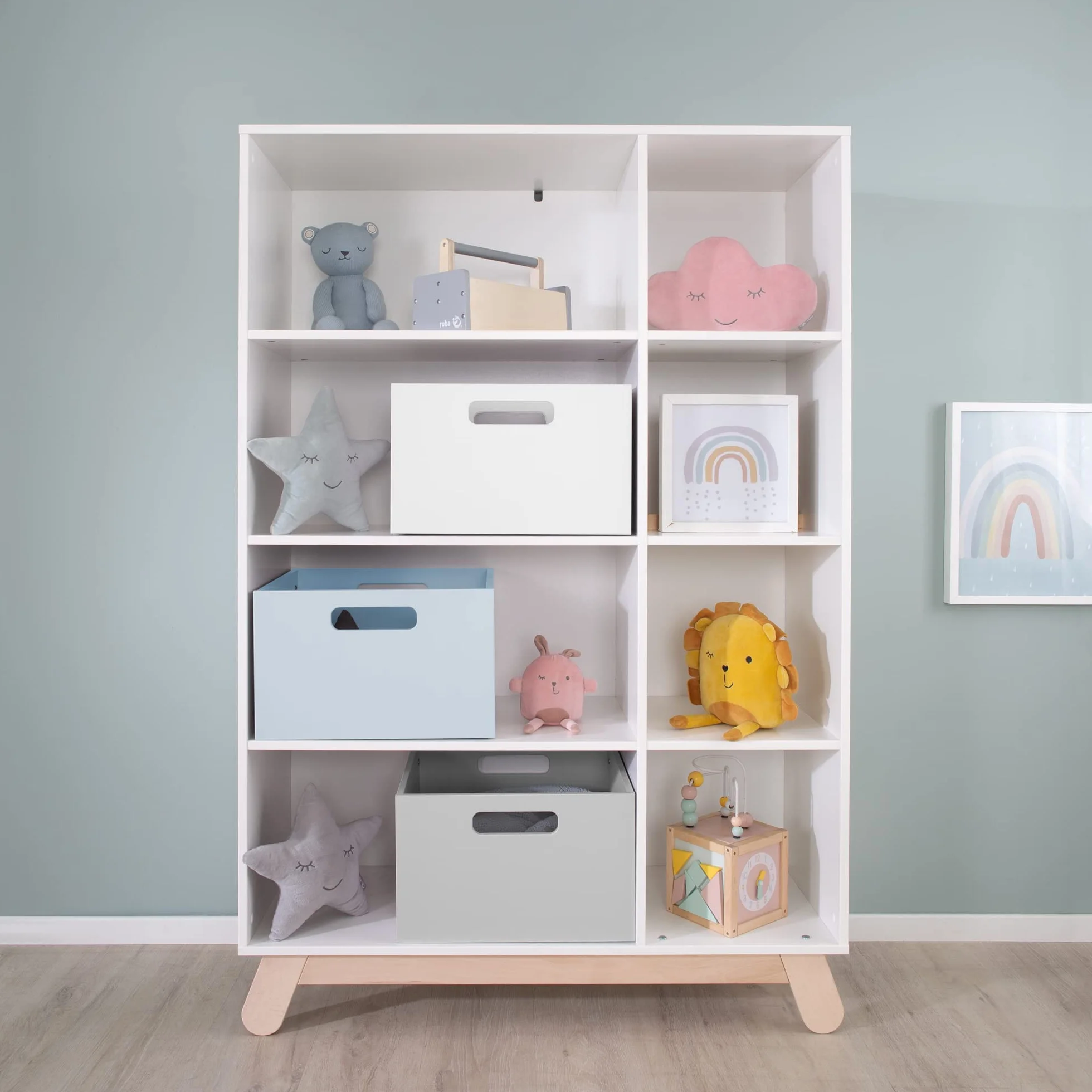 Caja de Almacenamiento de Madera para Habitación Infantil con Asas - Azul
