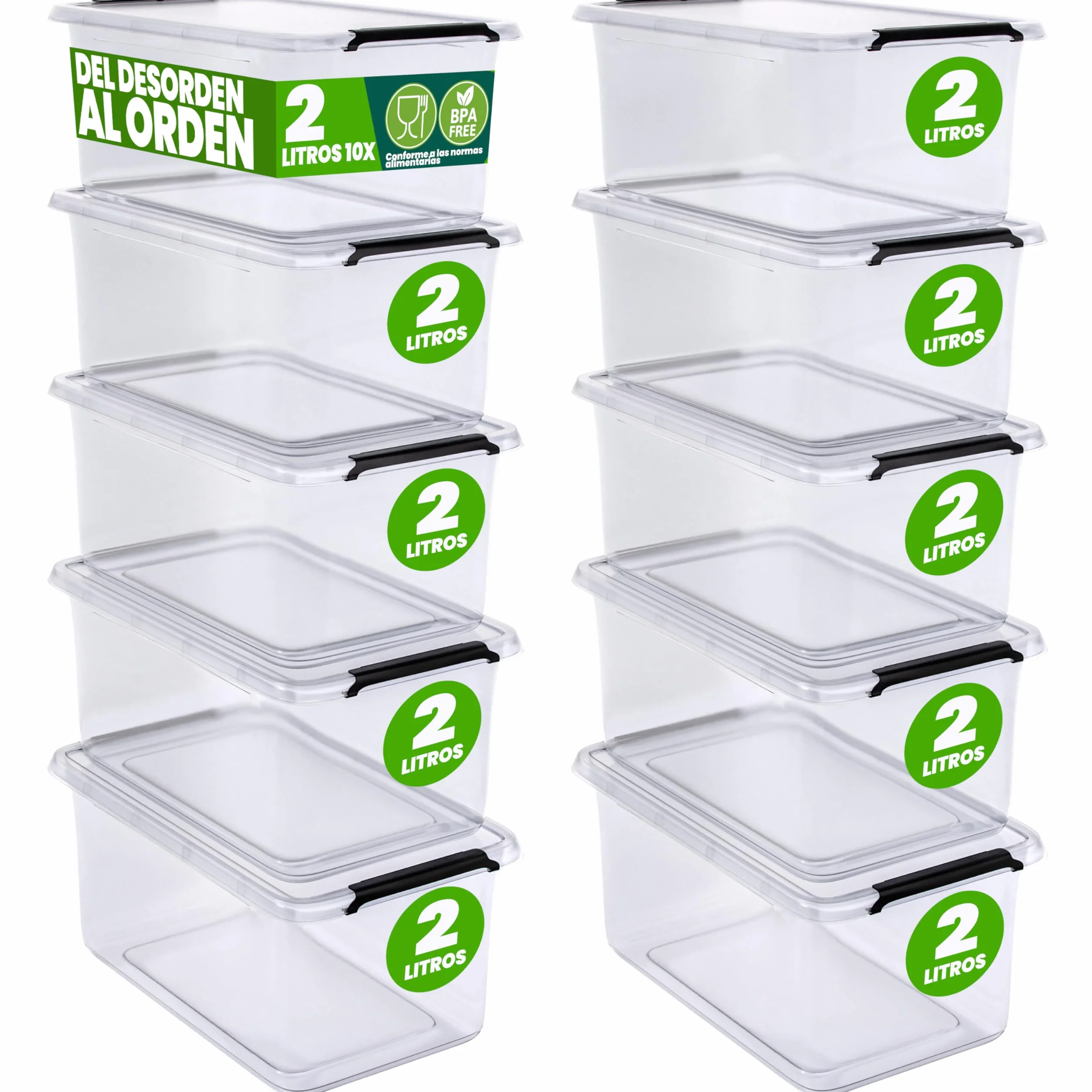 Deuba® 10x Cajas de Almacenaje con Tapa Apilables 2L Transparentes Juguetes Cocina Dormitorio libre de BPA Alimentos