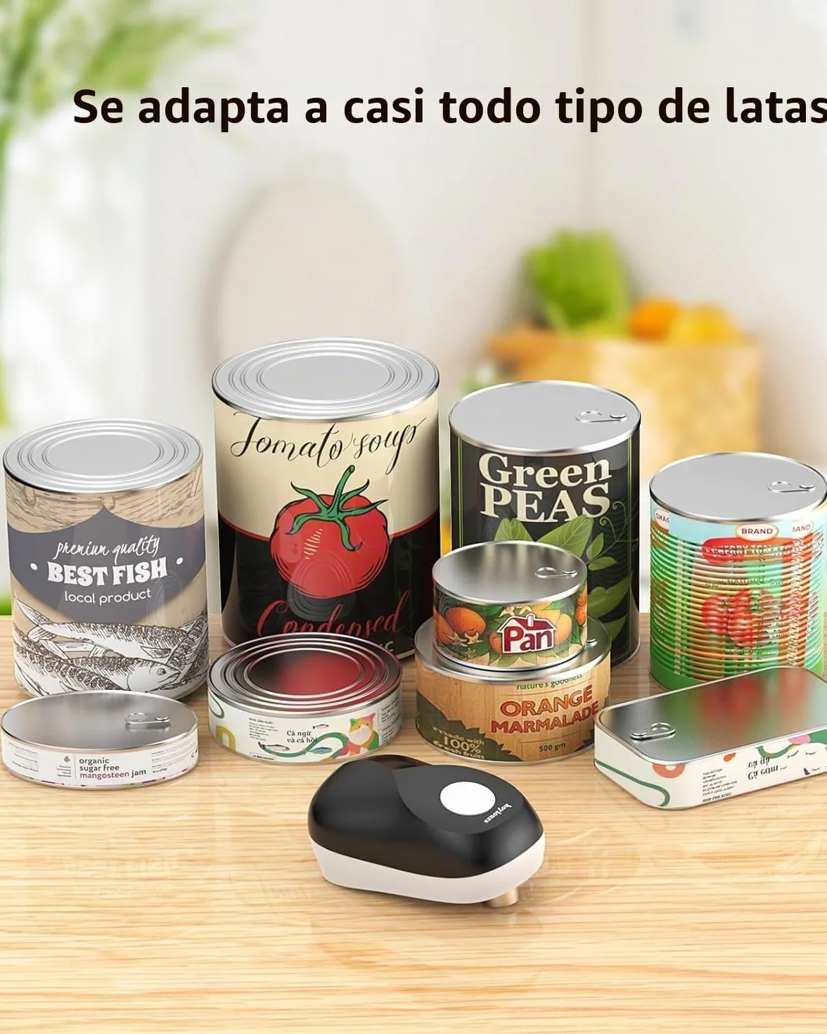 Abrelatas Eléctrico, Abridor de Latas Eléctrico con Apertura y Parada Inteligente, Negro