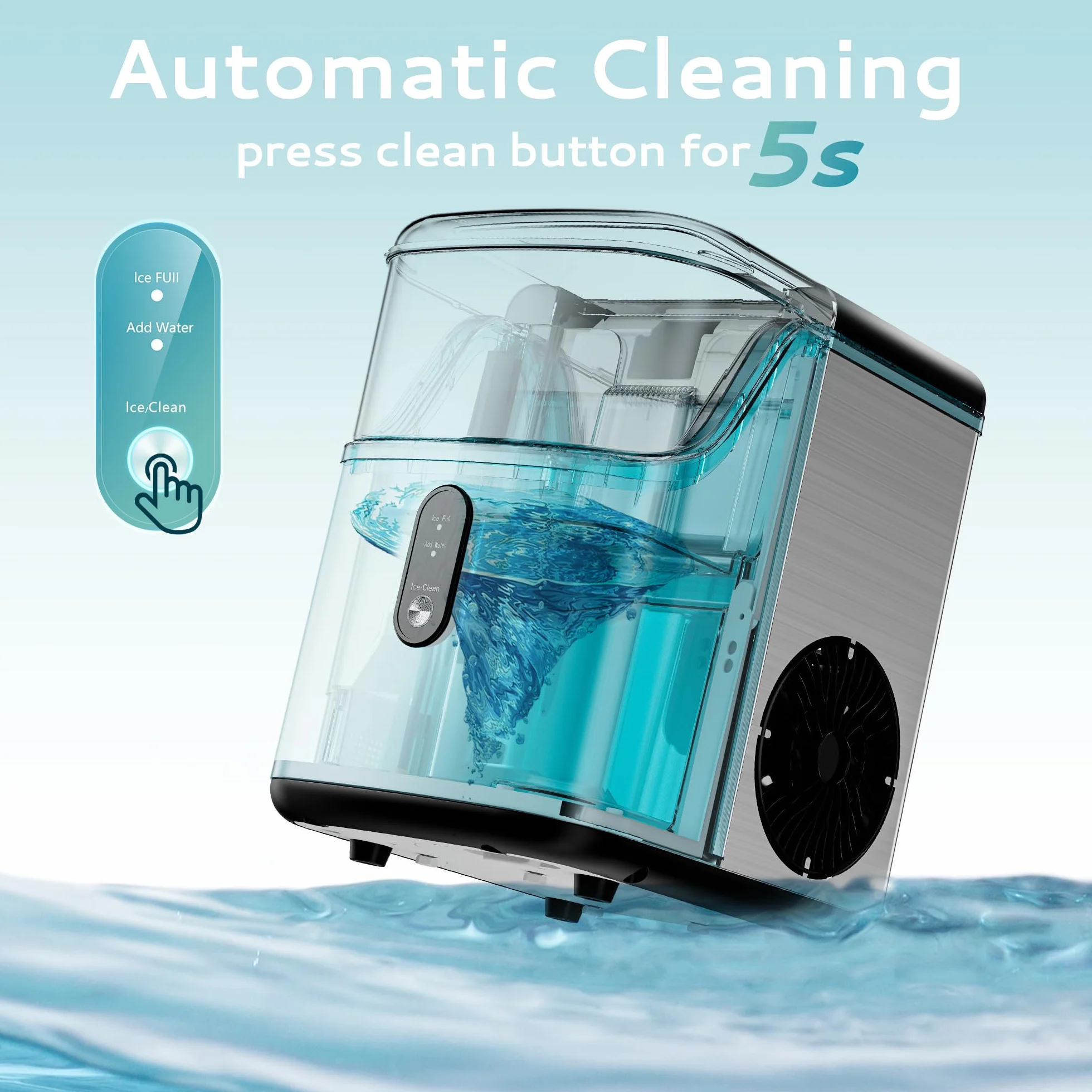 EUHOMY Nugget - Encimera para hacer hielo, máquina para hacer hielo de guijarros con hielo suave de 35 libras/24 horas, máquina de hielo sónico autolimpiable con cuchara de hielo y cesta, máquina de