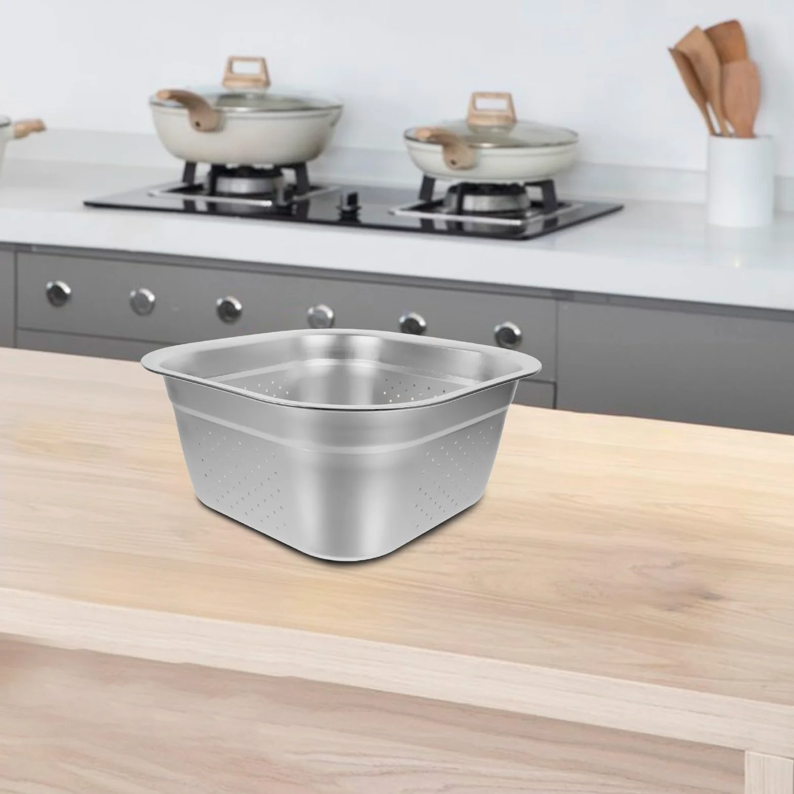 Colador de Acero Inoxidable Malla Fina y Gran Capacidad para Escurrir Verduras y Frutas en Cocina, Lavabo Cuadrado de 30 CM para Uso Doméstico y Profesional