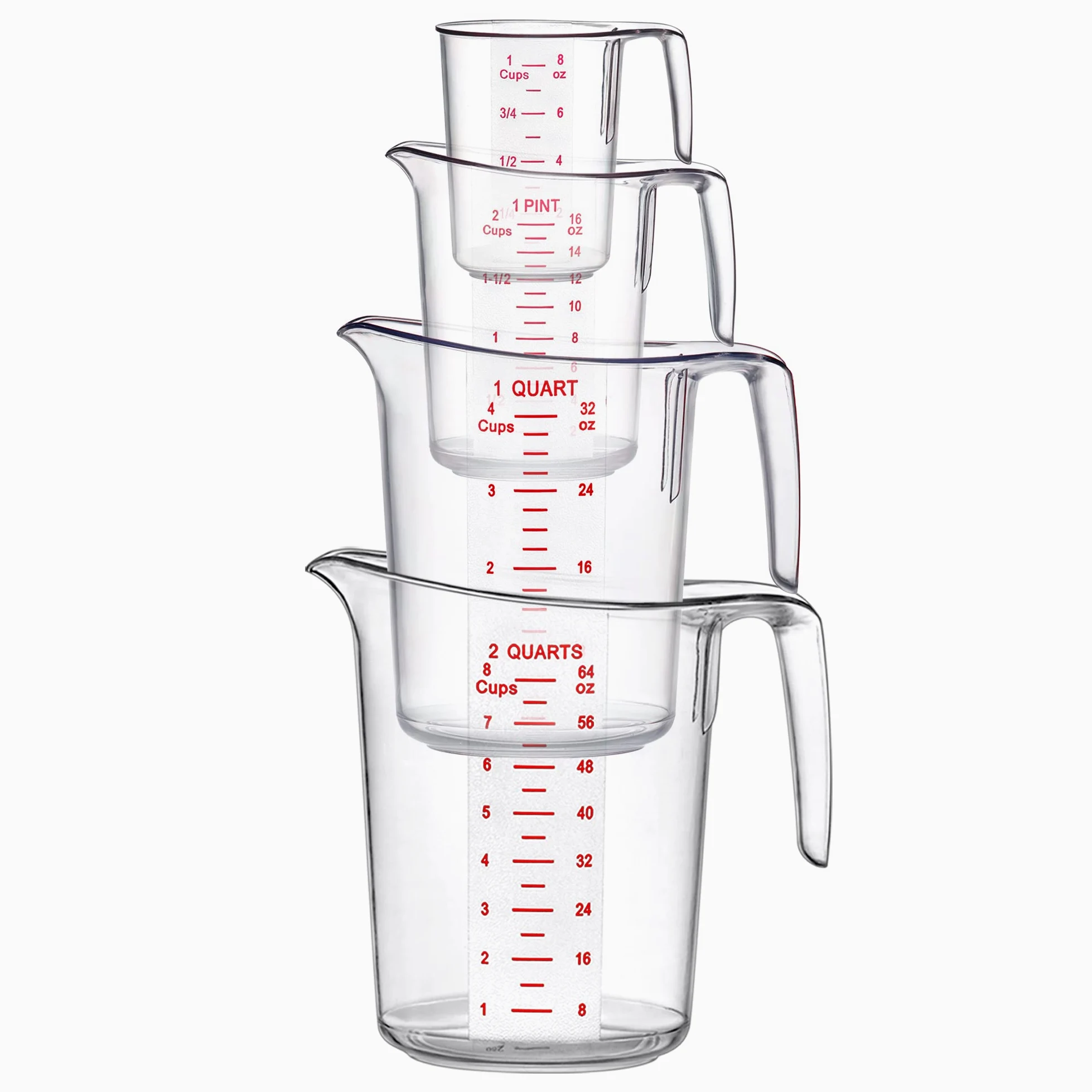 Amazing Abby - Melissa - Vasos medidores de plástico irrompibles (juego de 4 piezas), jarras medidoras de grado alimenticio, capacidad de 1/2/4/8 tazas, apilables y aptas para lavavajillas, ideal para