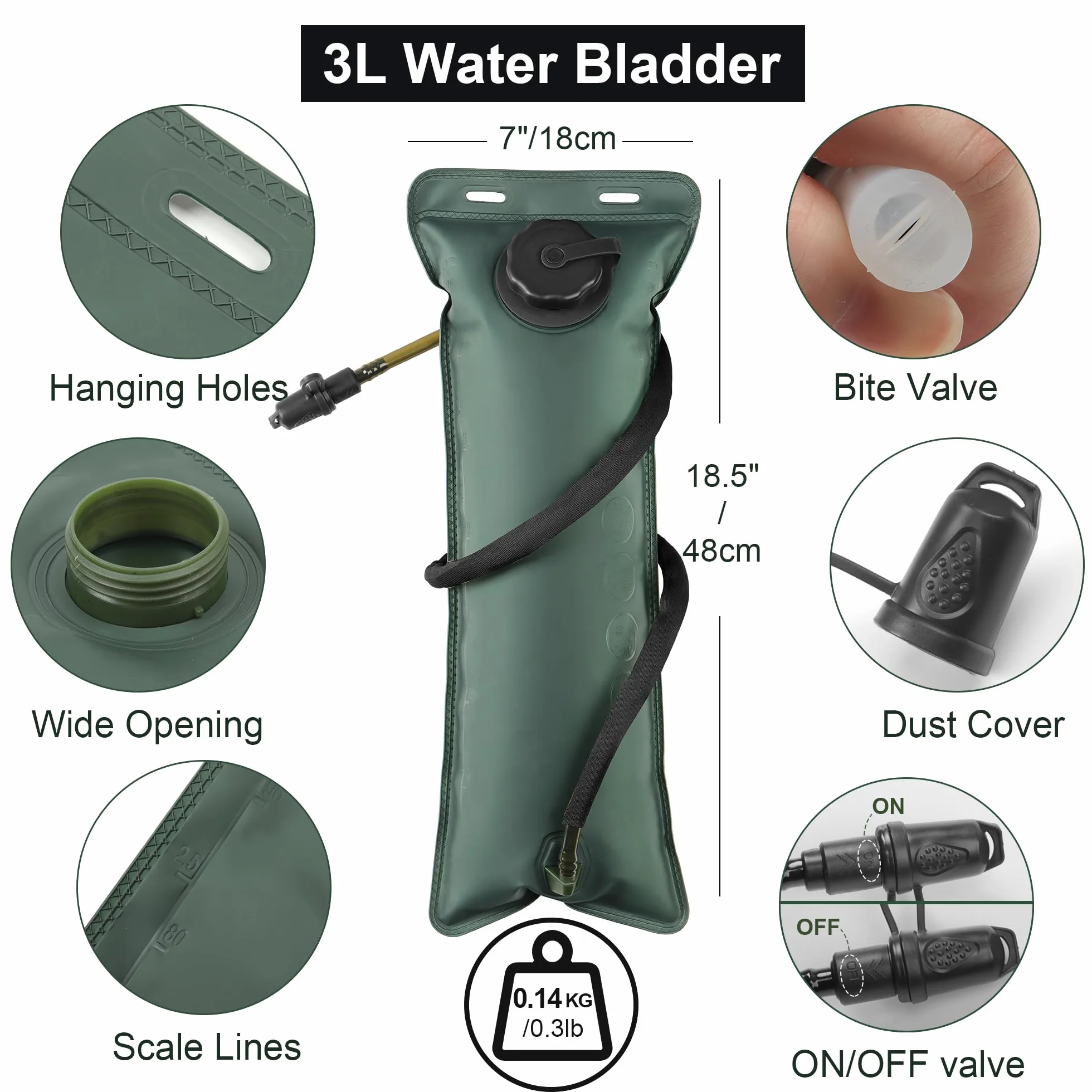 Mochila de Hidratación con Bolsa de Agua de 3L, Mochila Ciclismo Hidratacion Ligero, Bolsa Agua Mochila Tactica para Senderismo Bicicleta Montaña