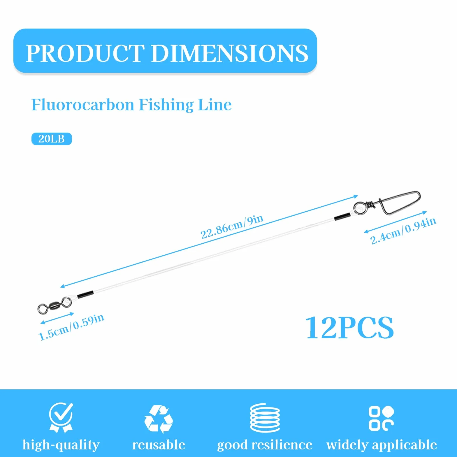 Línea de Líder de Acero de 12 Piezas, Fluorocarbono con Eslabón Giratorio, Accesorios de Pesca para Spinning