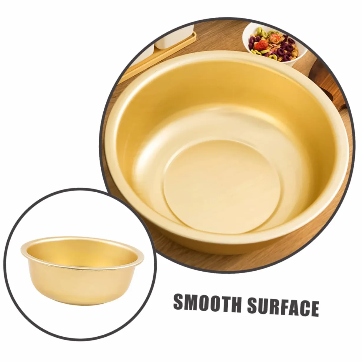 Cuenco de Aluminio Dorado de Gran Capacidad Diseño Redondo, Lavabo de Metal Seguro Fina Manufactura para Cocina y Lavado de Frutas