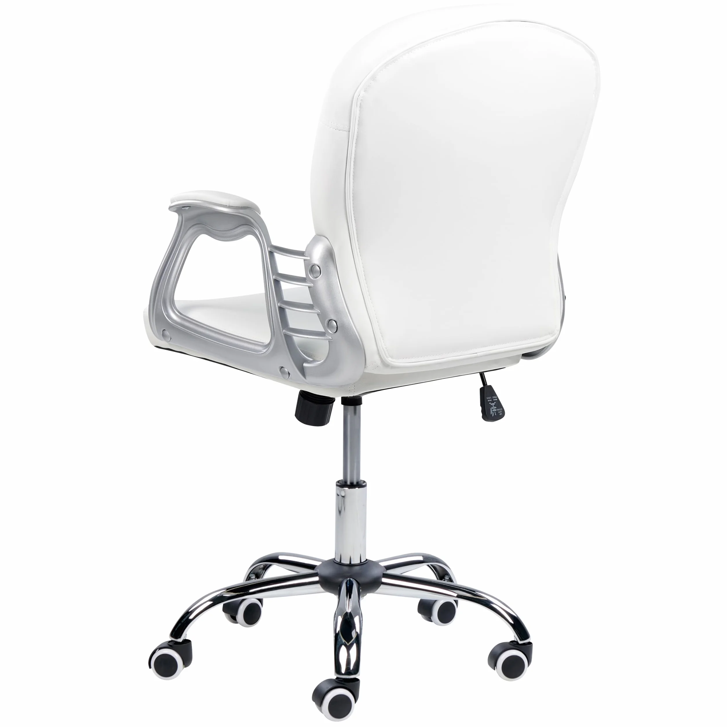 Beliani Silla de Oficina reclinable de Piel sintética Blanco Plateado Negro Giratorio Princess