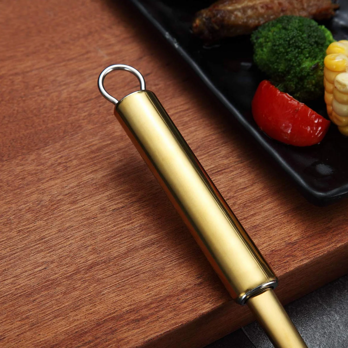 Berglander Tenedor para pasta, Servidor de pasta dorado de acero inoxidable, Cuchara para espagueti, Servidor para espagueti dorado con revestimiento de titanio, Tenedor Noddle (Dorado)