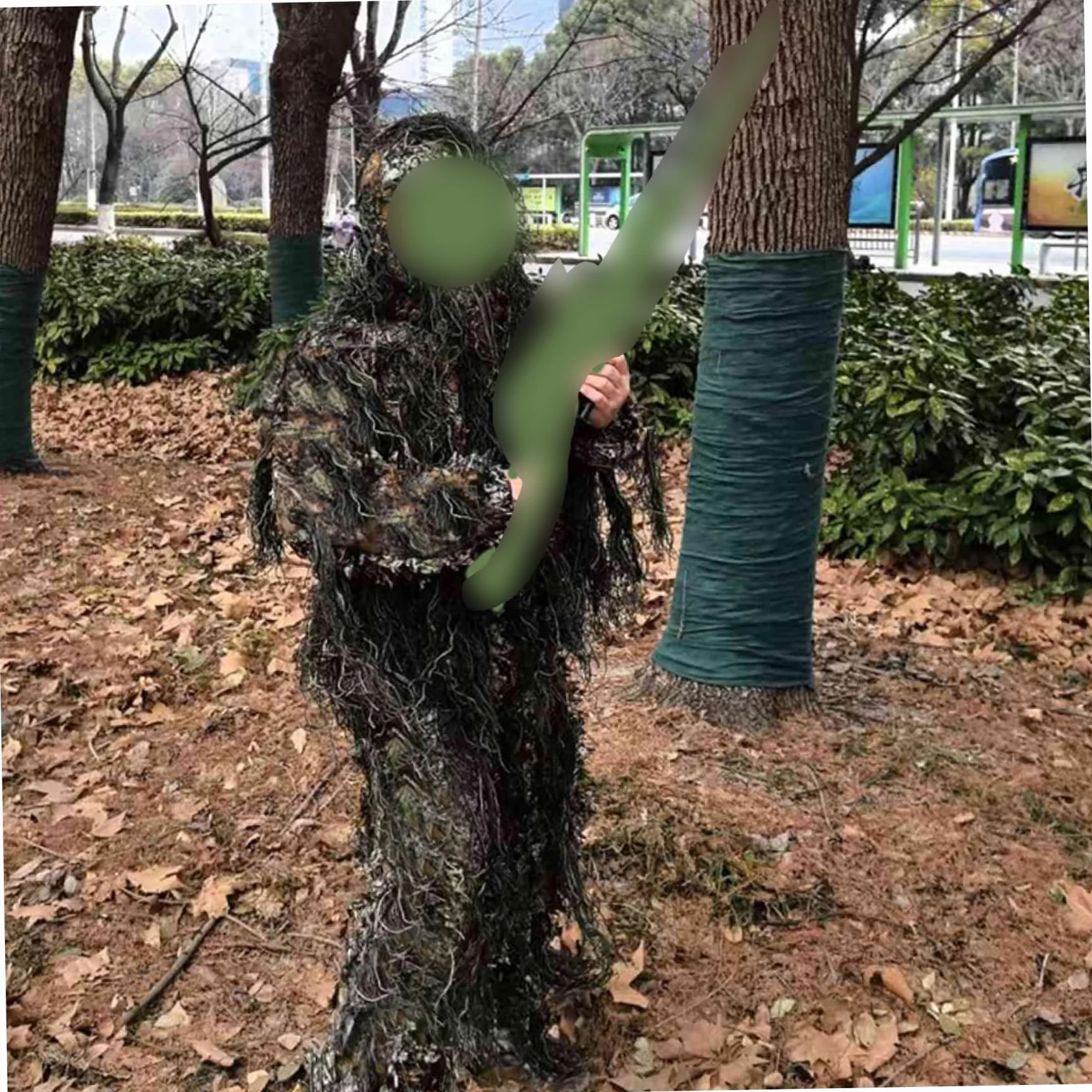 Traje Ghillie con Hojas 3D para Hombre, Chaqueta y Pantalones de Camuflaje Ligeros y Transpirables para Caza al Aire Libre