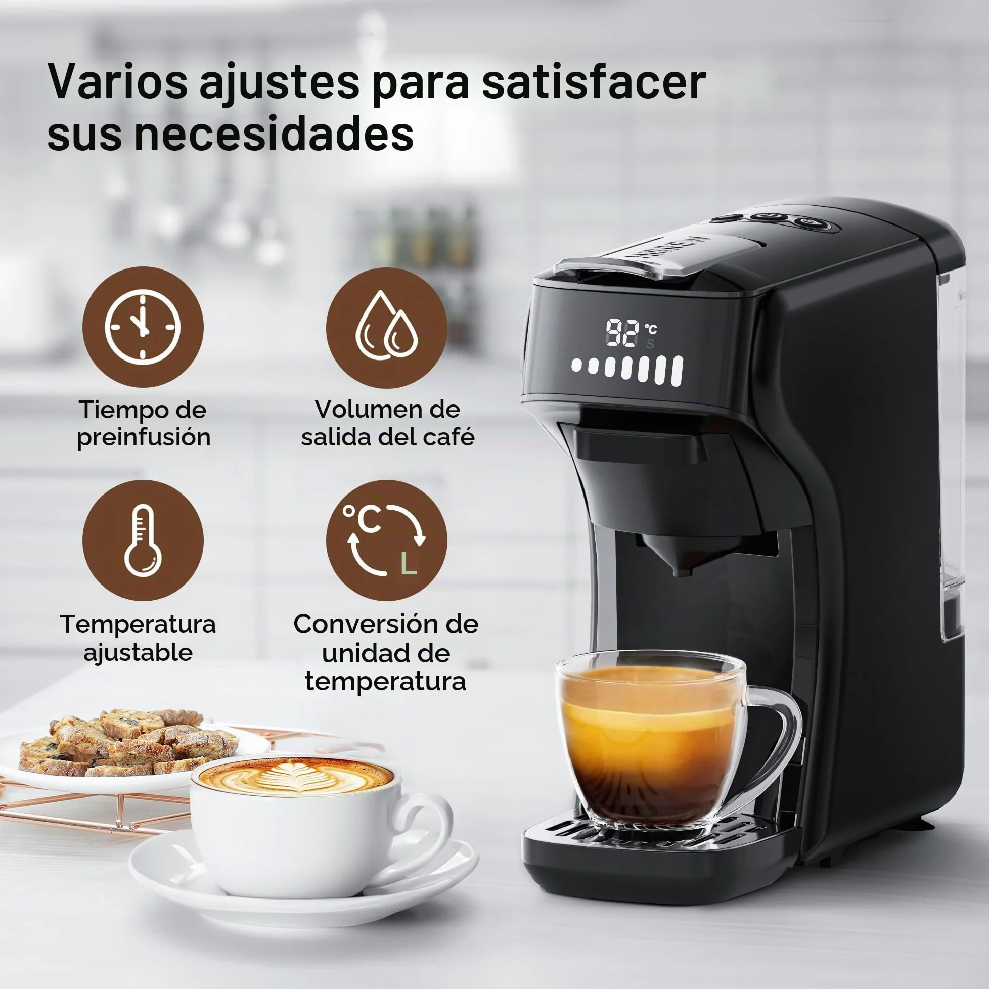 HIBREW H1B Cafetera 6-en-1, Máquina de Café Cápsulas 20 Bar | Compatible con Kcup*/Ns*/DG*/Café Molido, Modos Caliente/Frío con Indicador LED, Ahorro Energético y Protección Anti-sequía