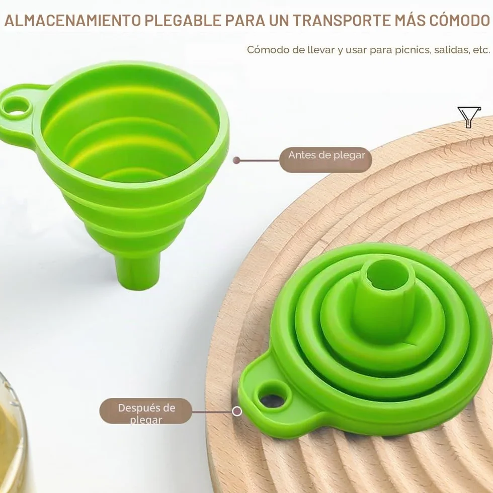 2 Piezas Embudos Plegables - Juego de Embudos Plegables de Silicona Embudos para Cocina Embudo Portátil para Transferencia de Líquido y Polvo(Azul + Verde)