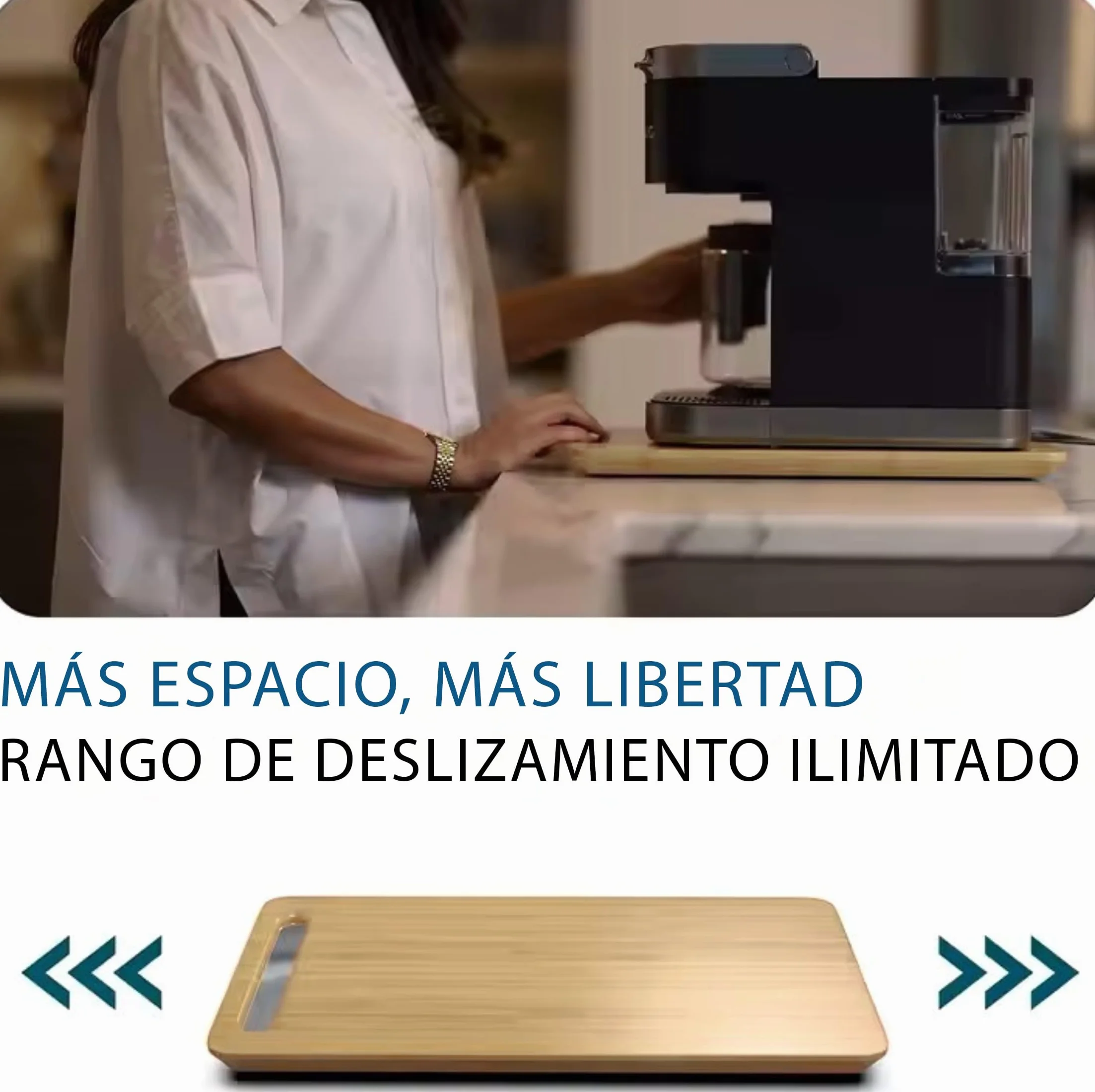 Igma Bandeja Deslizante de Madera Natural para Cafetera y Electrodomésticos - Tabla Deslizante Elegante y Resistente para Cocina - Soporte Deslizante de Bambú (S)