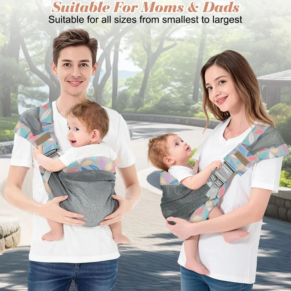 AUYAO Portabebes Lateral, Malla Transpirable Portabebes Ajustable, Portabebé Ligero de Cadera de 3 a 36 Meses, Porteo Bebe Ergonomica, Protector Hombro, Antideslizante