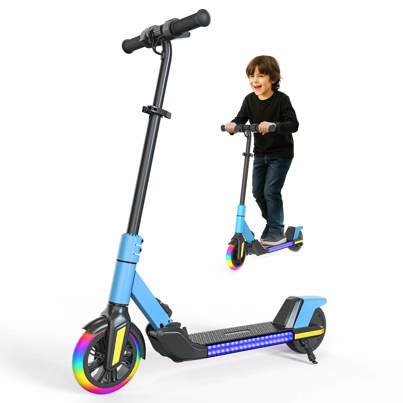Patinete eléctrico Plegable para niños 6-14 años 16 km/h 8 km alcance rueda 7 pulgadas autoiluminación