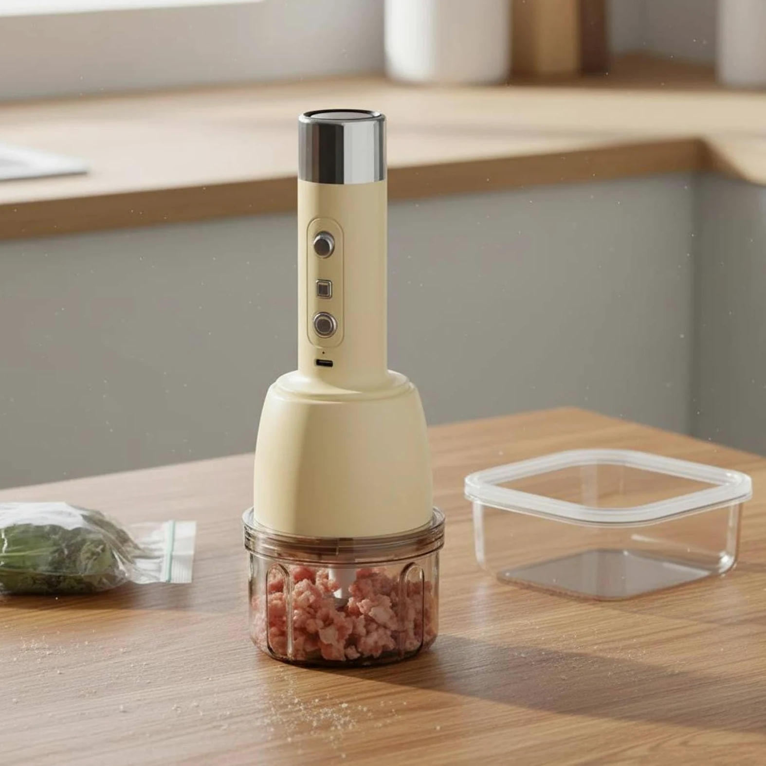 Eléctrica Procesador Licuadora con Bomba de Vacío Mincado Eficiente y Verduras Piezas Desmontables Diseño Portátil Adecuada para Cocina Doméstica Camping Viajes Conservación de Alimentos