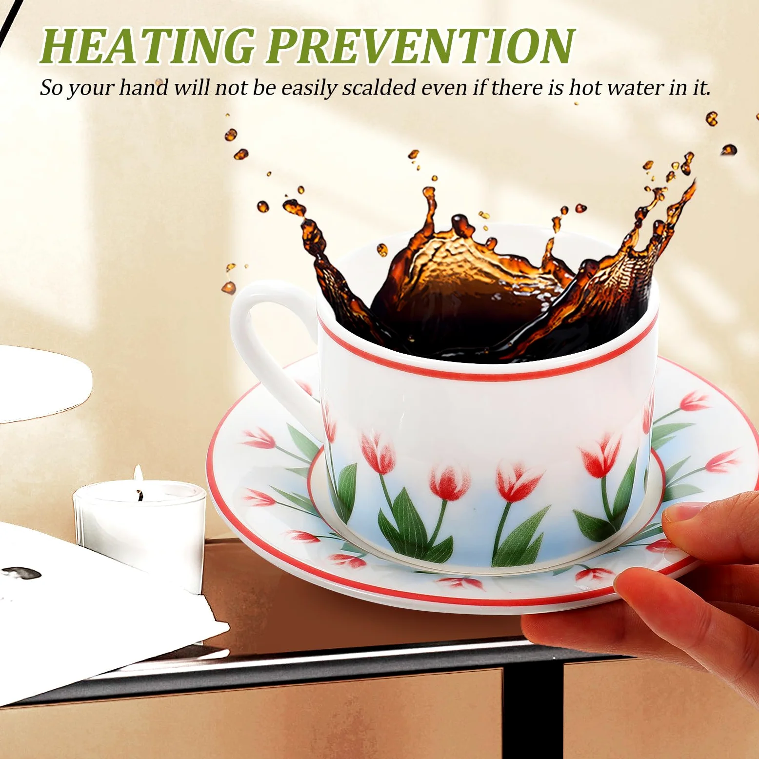 Genérico Juego de 2 Tazas de Café Vintage de Cerámica con Platillo | Agarre Cómodo y Asa Ergonómica, Superficie Lisa, Capacidad Adecuada para Uso Diario y Fiestas