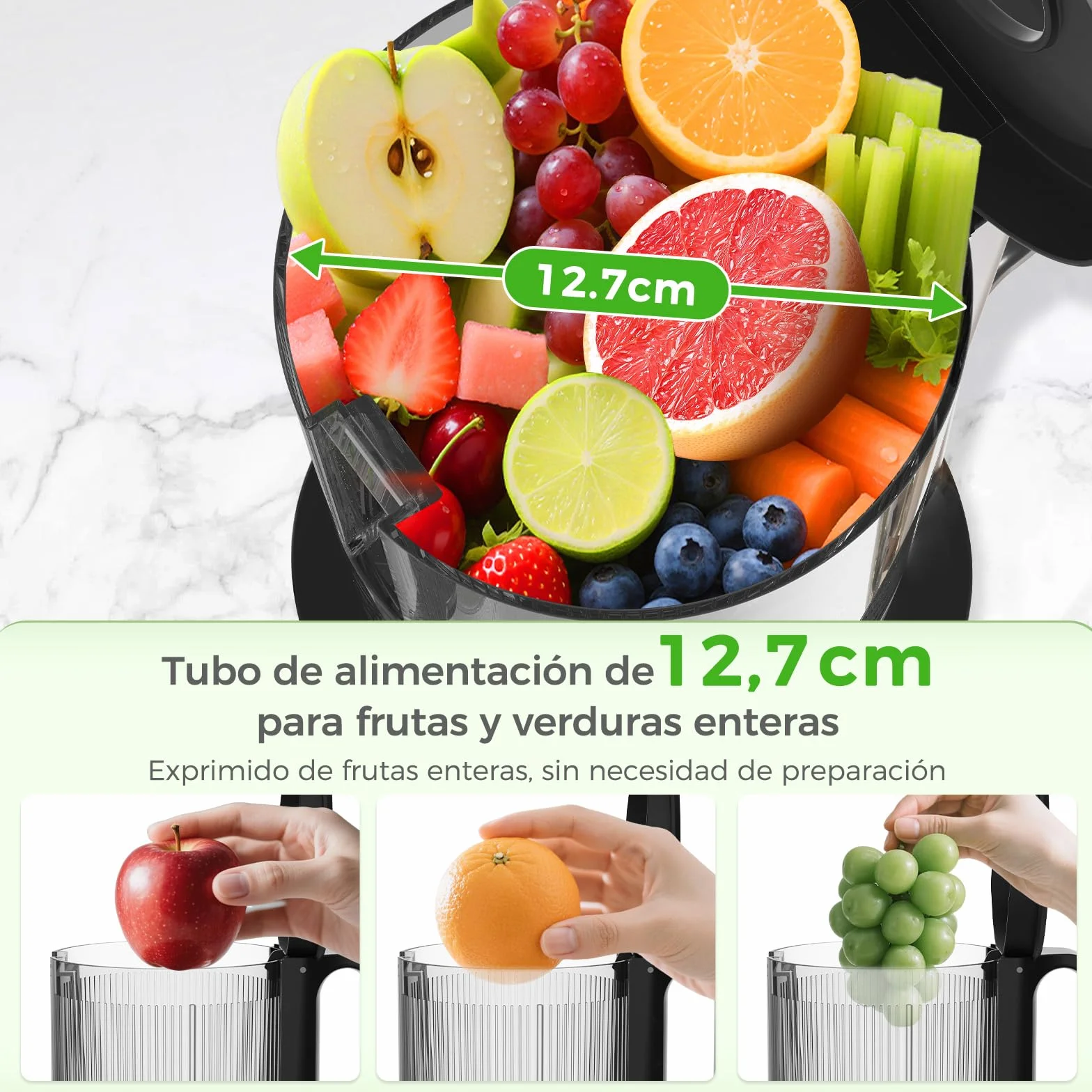Extractor de zumos y verduras, YASHE juicer machine con boca de alimentación ancha de 12,7 cm para frutas y verduras enteras, licuadora prensado en frío con autoalimentación, alto rendimiento de zumo