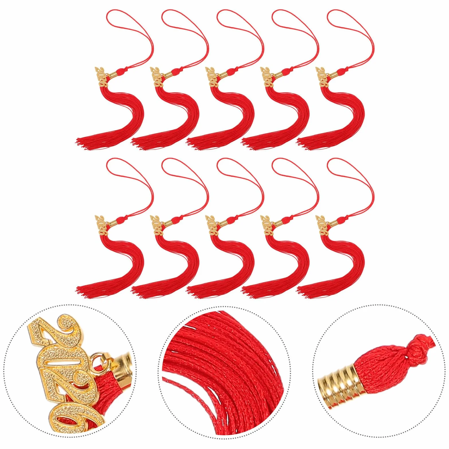 CALLARON 12 Piezas Borla para Birrete de Graduación Roja 2026 con Dije Decorativo, Material de Poliéster y Aleación de Zinc, Accesorio Reemplazable para Temporada de Graduación