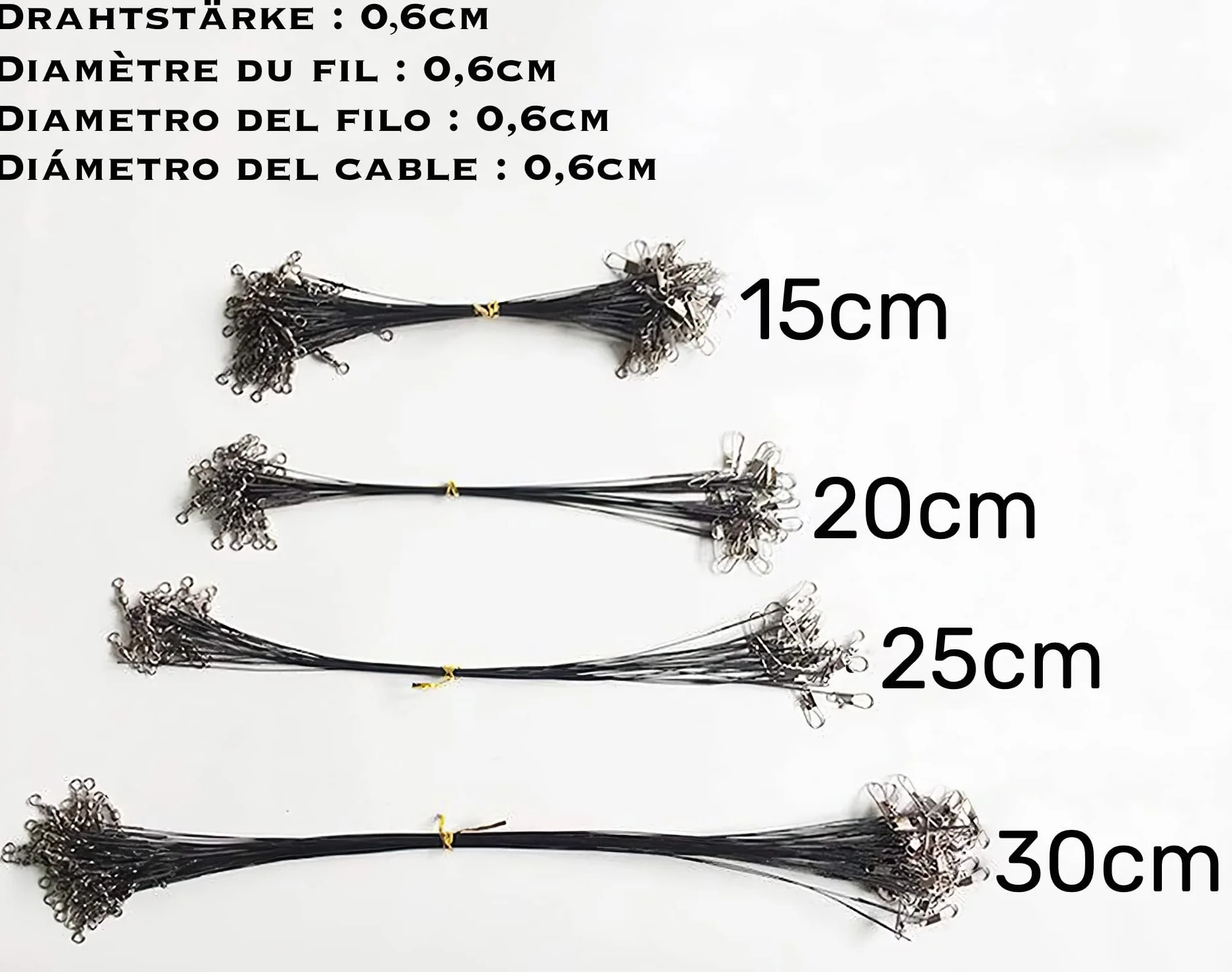Líderes de Pesca de Acero Inoxidable 50 Piezas 15-30cm con Giratorios y Mosquetones