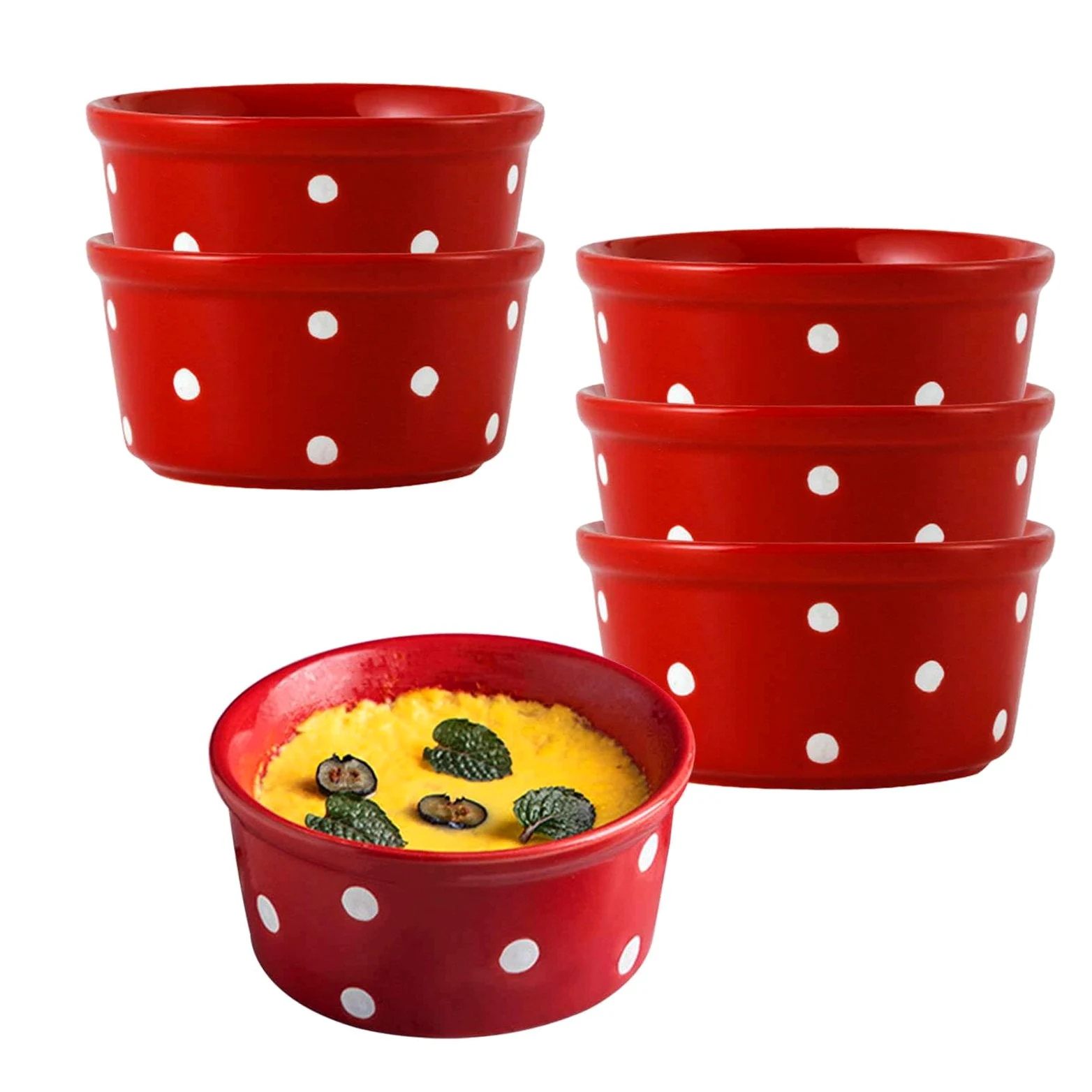 Juego De Ramequines, 230ml, Ramekins De Crema Brulée, Fuente Para Soufflé Fuentes Para Horno, Moldes De Aliento, Ramekins Para Freidora De Aire-rojo-conjunto de 6