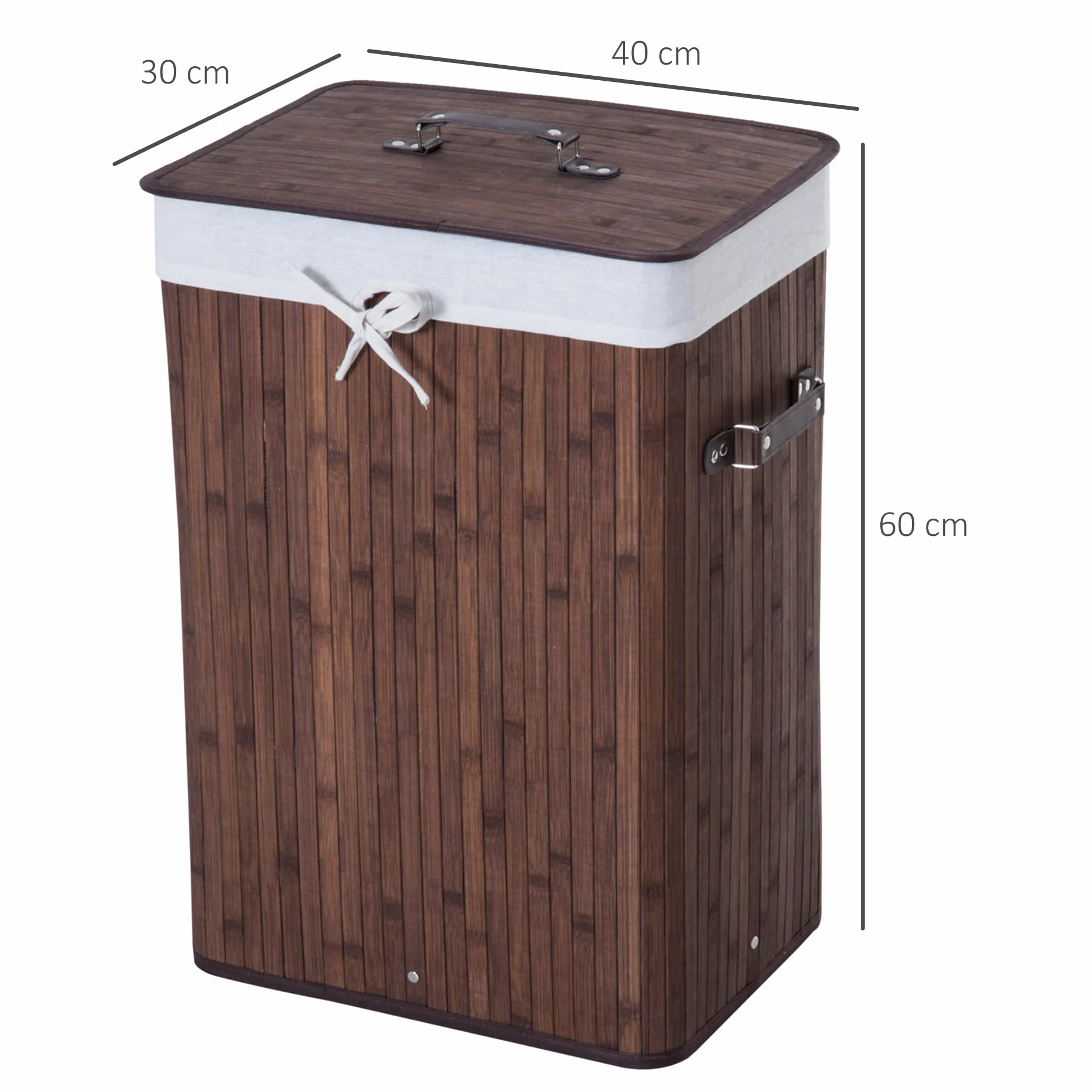 HOMCOM Cesto de Ropa Sucia Plegable con Tapa 67L, Cesta Ropa Sucia de Bambú, 2 Compartimentos, Bolsa Extraíble, para Dormitorio, Baño, Lavandería, 40x30x60 cm, Marrón