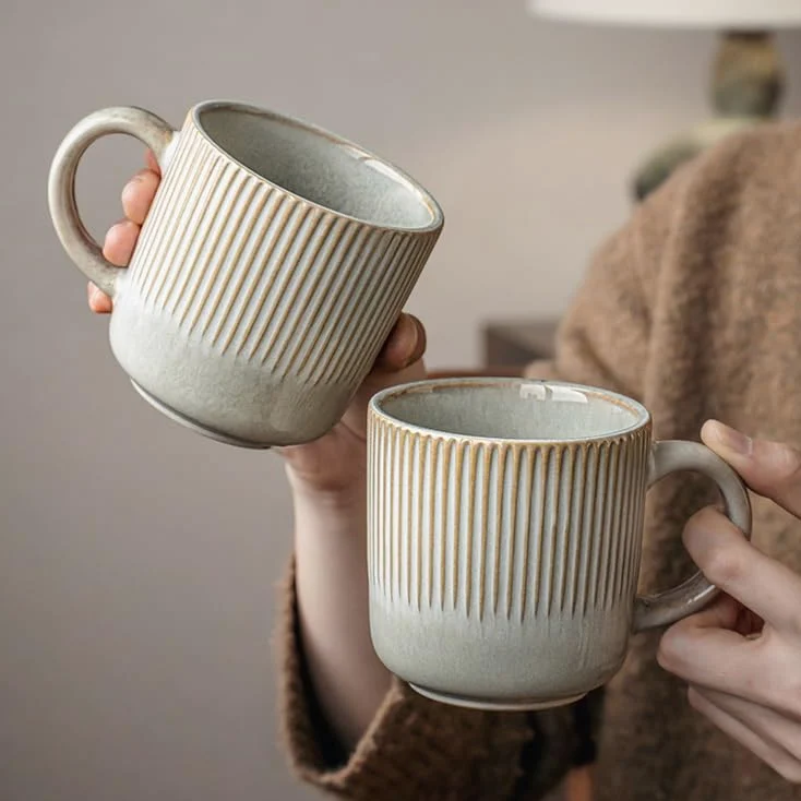 ENGENDER Tazas Cafe Taza de cerámica for café y Leche Estilo Retro 360 ​​ml con Relieve Vertical, Ligeros Defectos Mug Cups(360ml*2)