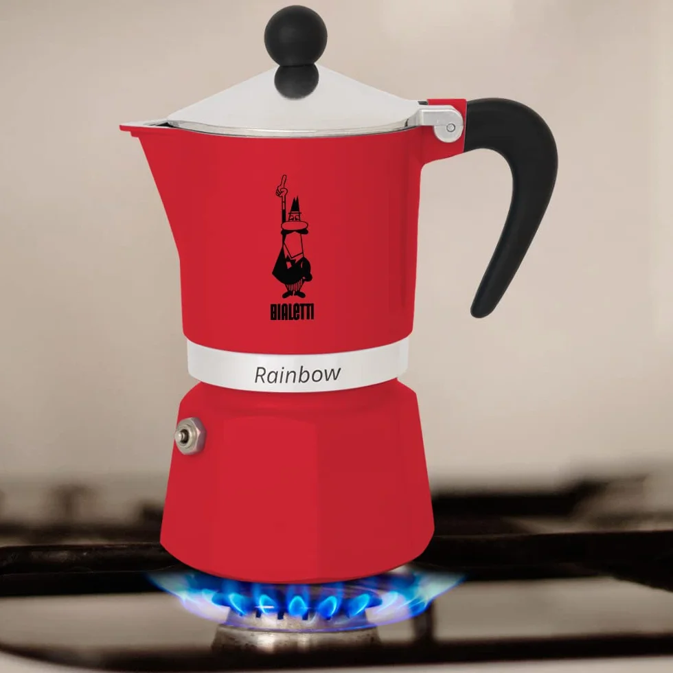 Bialetti Rainbow Cafetera Italiana Espresso, 3 Tazas, Aluminio, Rojo