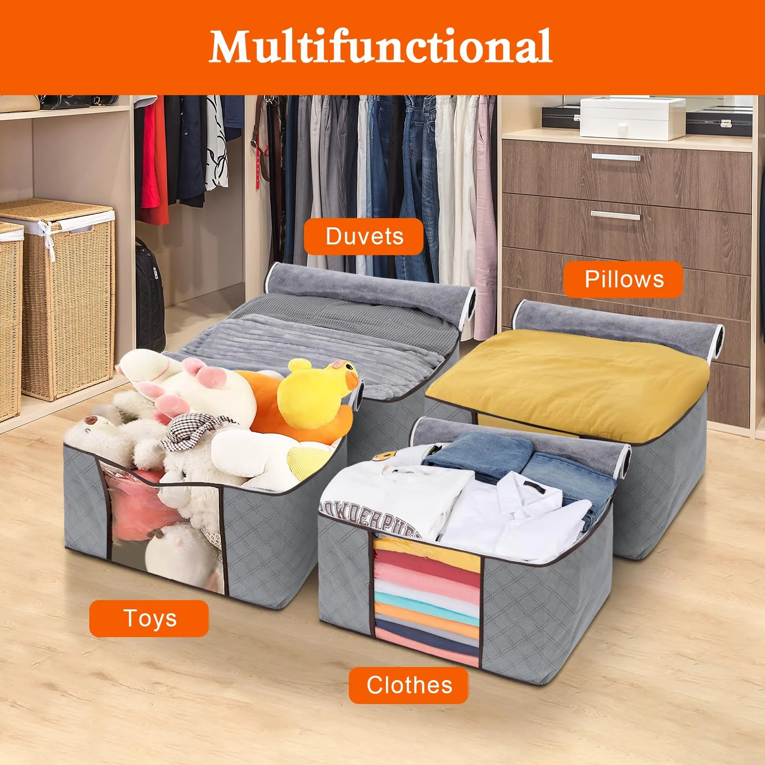 AiQInu Cajas Almacenaje Ropa, 90L Plegable Bolsa Almacenamiento de Ropa de Gran Capacidad (1pc)