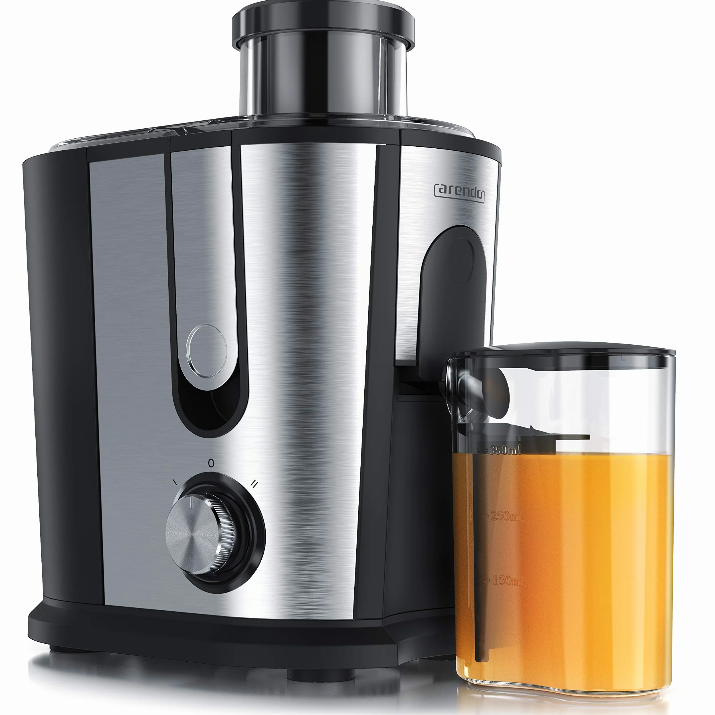 arendo - Exprimidor de Frutas y Verduras en Acero Inoxidable, Extractor centrífugo de zumos, eléctrico, con 2 velocidades, protección contra sobrecalentamiento, Carcasa de Acero Inoxidable, sin BPA