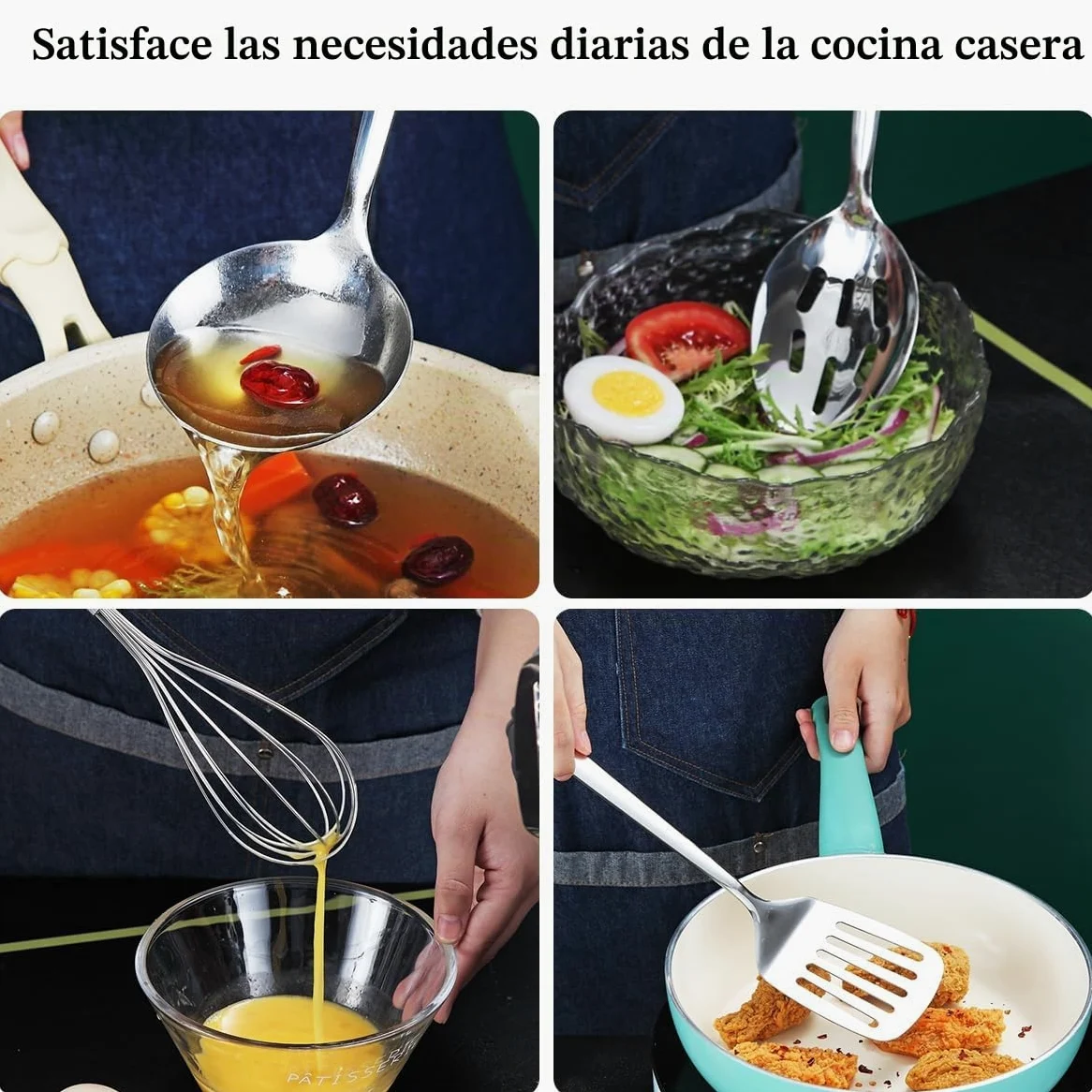 Juego de utensilios de cocina de acero inoxidable 40 piezas con soporte para utensilios, utensilios de cocina elementos esenciales, juego de espátula de metal