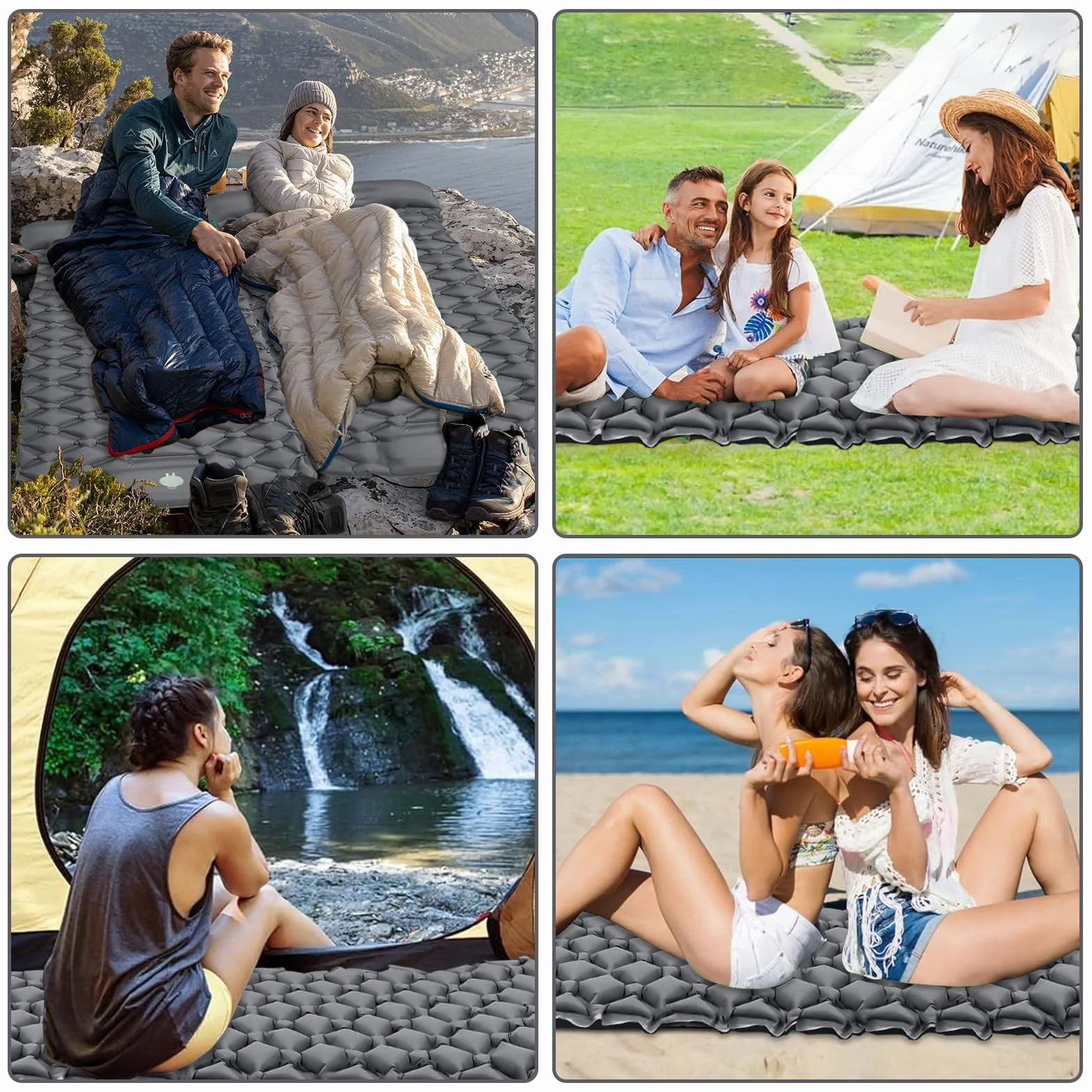 Colchón Autoinflable para Camping Impermeable con Bomba de Pie y Almohada Ultraligera Portátil