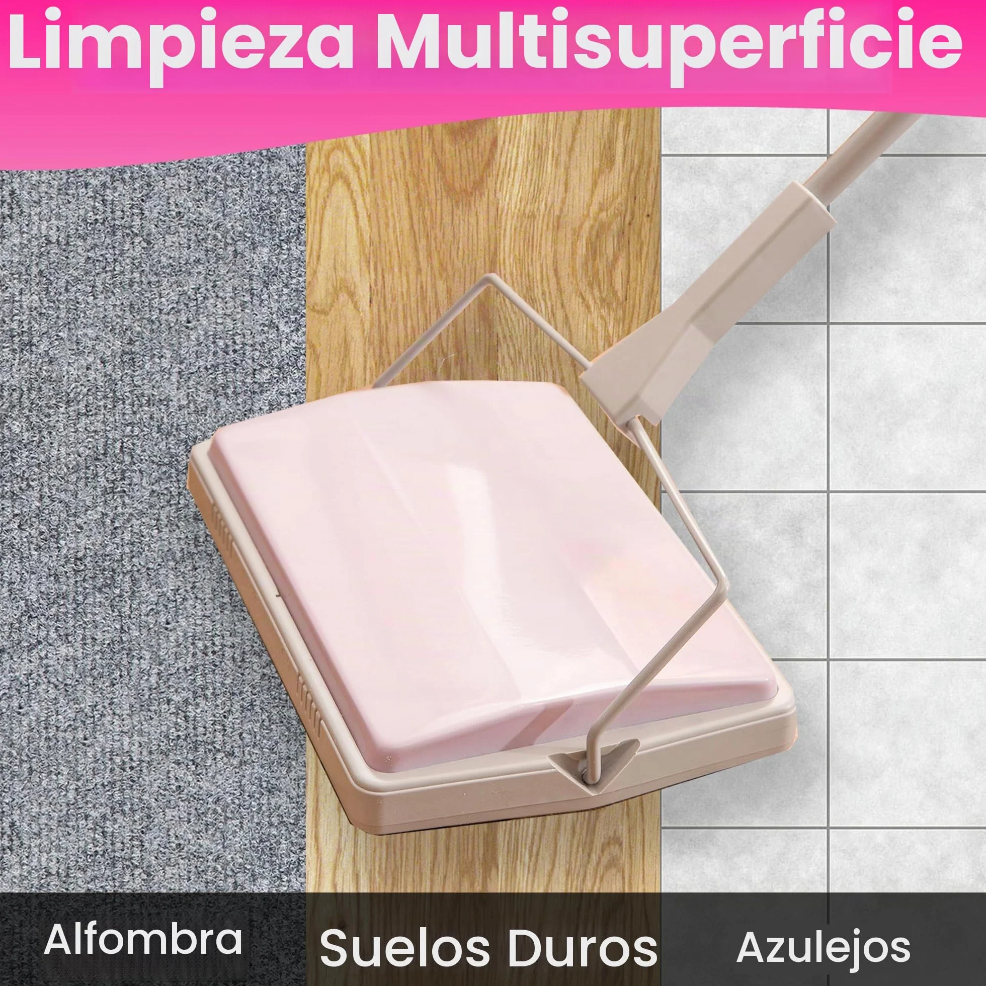 York Escoba Mecánica Recorrido Escoba De Alfombra para Recoger Las Suciedades Sweep Manual Sweeper Barredora de Mano Mopa para alfombras on Cuatro Ruedas Suaves Delgada Y Compacta Gris-Rosa