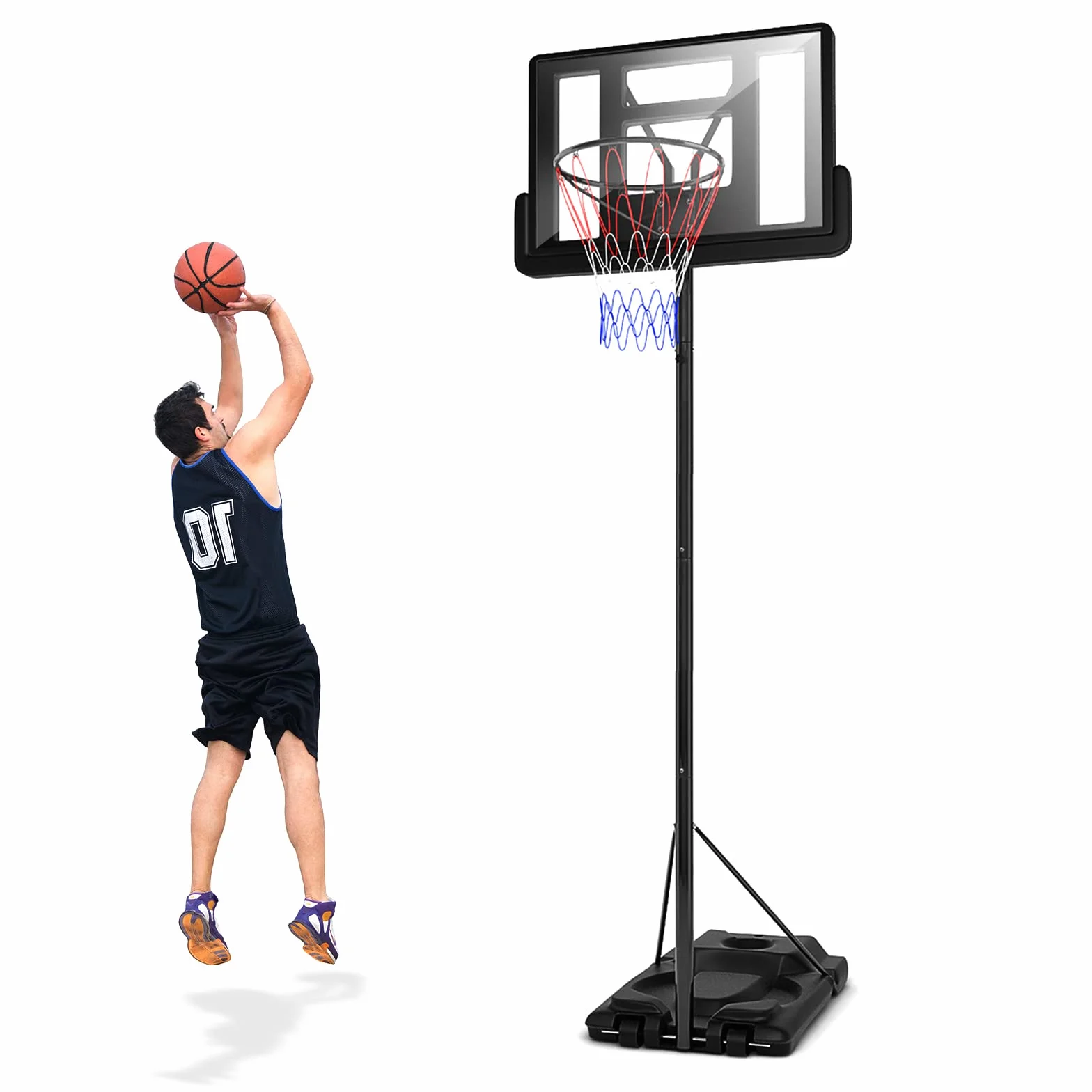 Canasta de Baloncesto Ajustable 180-305 cm, Soporte Portátil con Base Rellenable y Ruedas para Niños y Adultos