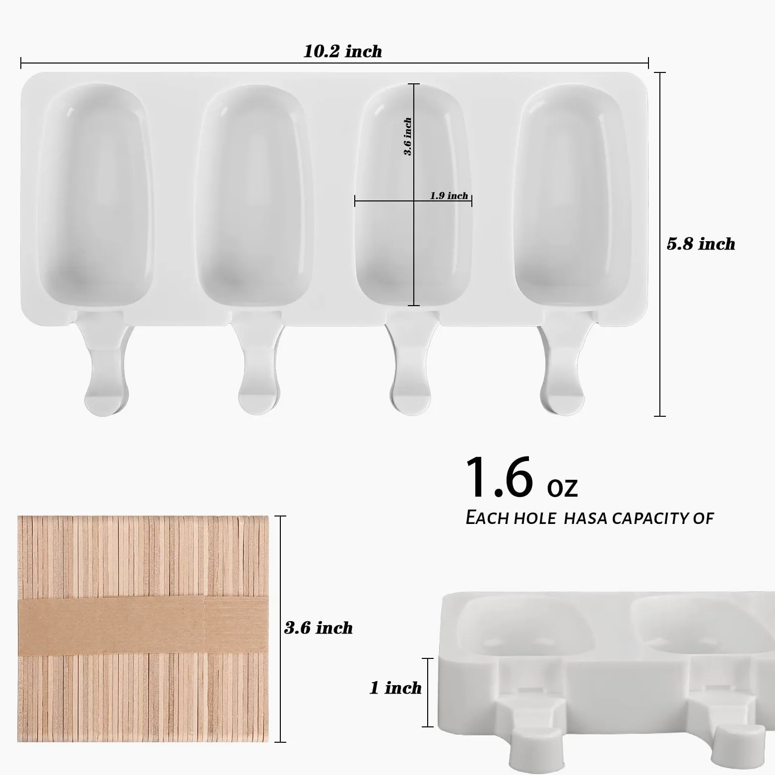 Sakolla Paquete de 3 moldes para paletas de 4 cavidades, moldes de silicona ovalados para hornear chocolate con 100 palos de madera | Silicona de grado alimenticio, fácil de usar, moldes ovalados para paletas de hielo, pasteles, pasteles, helados