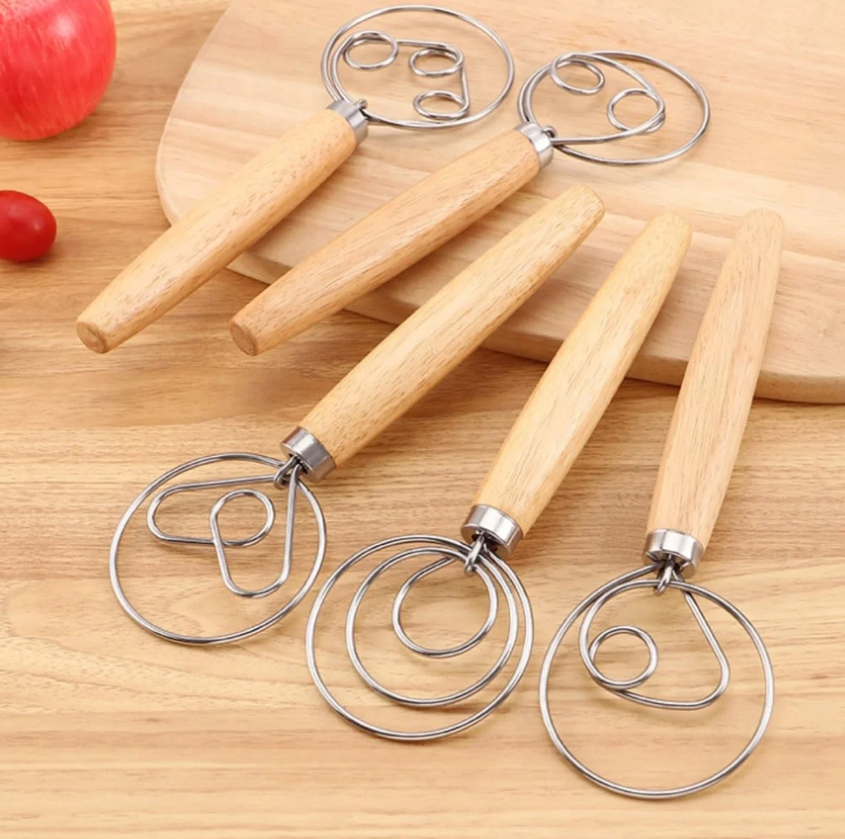 Varillas de Batir para Cocinar Mezclador De Madera For Masa De Pan, Acero Inoxidable, Adecuado For Amasadora, Herramientas For Hacer Pan Huevos, Espumar, Batir(33x8cm)
