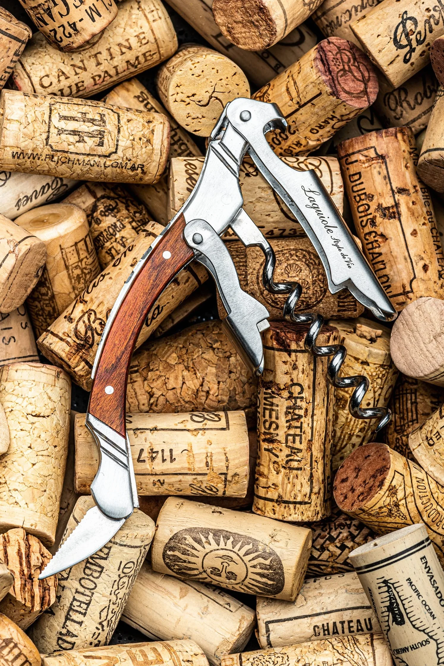 Laguiole Style de Vie Sacacorchos, abrebotellas con cortador de láminas, madera de paca