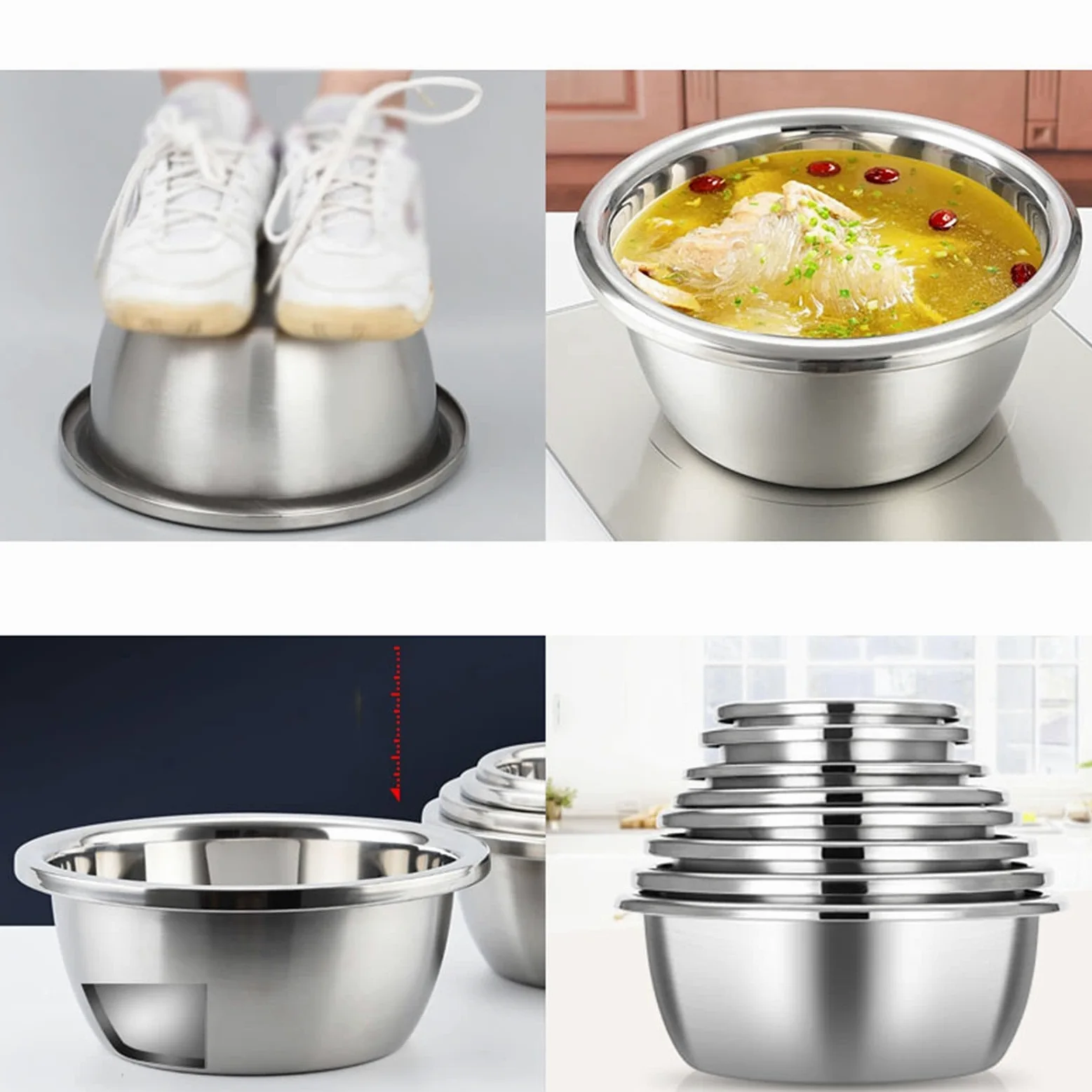 Cuencos para Mezclar de Acero Inoxidable, Cuenco para Sopa, Juego de 8 Piezas para Ahorrar Espacio, Almacenamiento para cocinar Alimentos en el hogar, el refrigerador y la Cocina