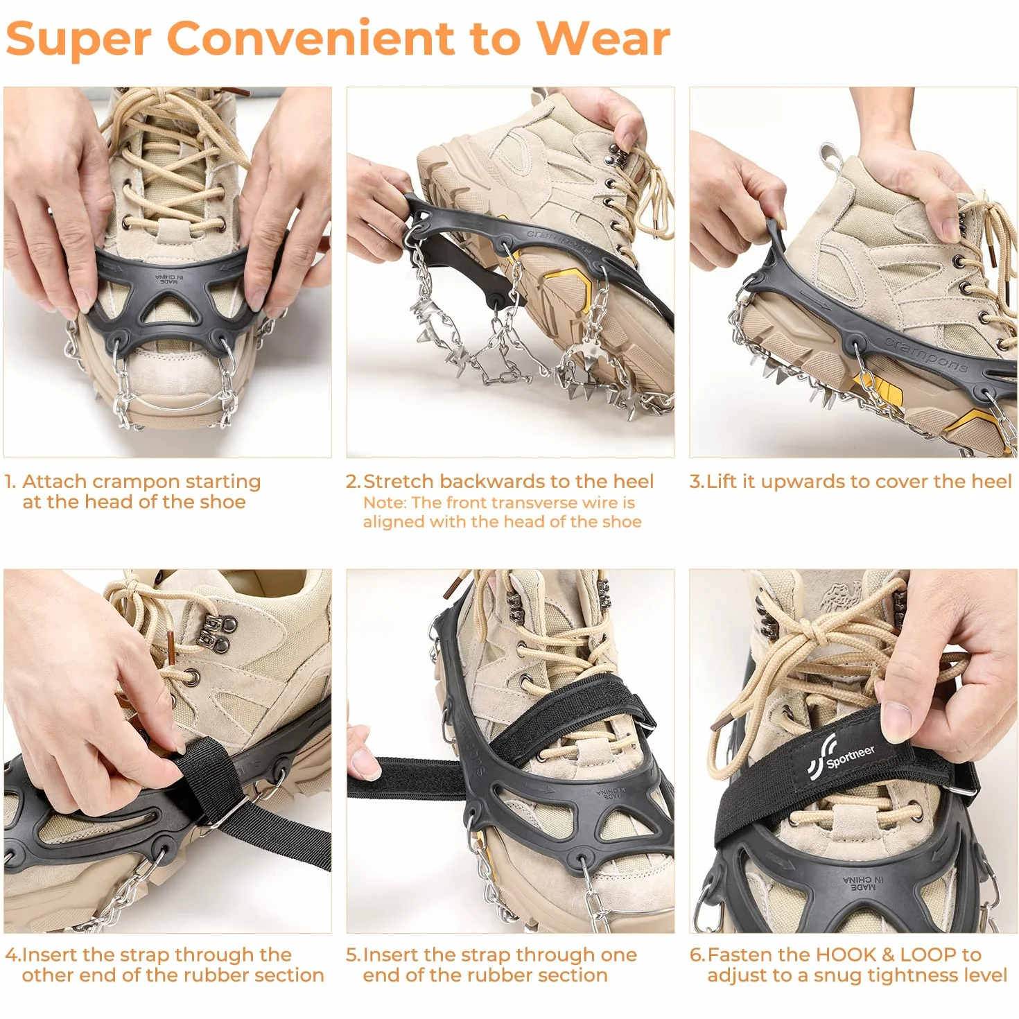 Sportneer Crampones 19 Dientes Tacos de Tracción Nieve y Hielo para Montañismo Escalada Senderismo, Negro, M
