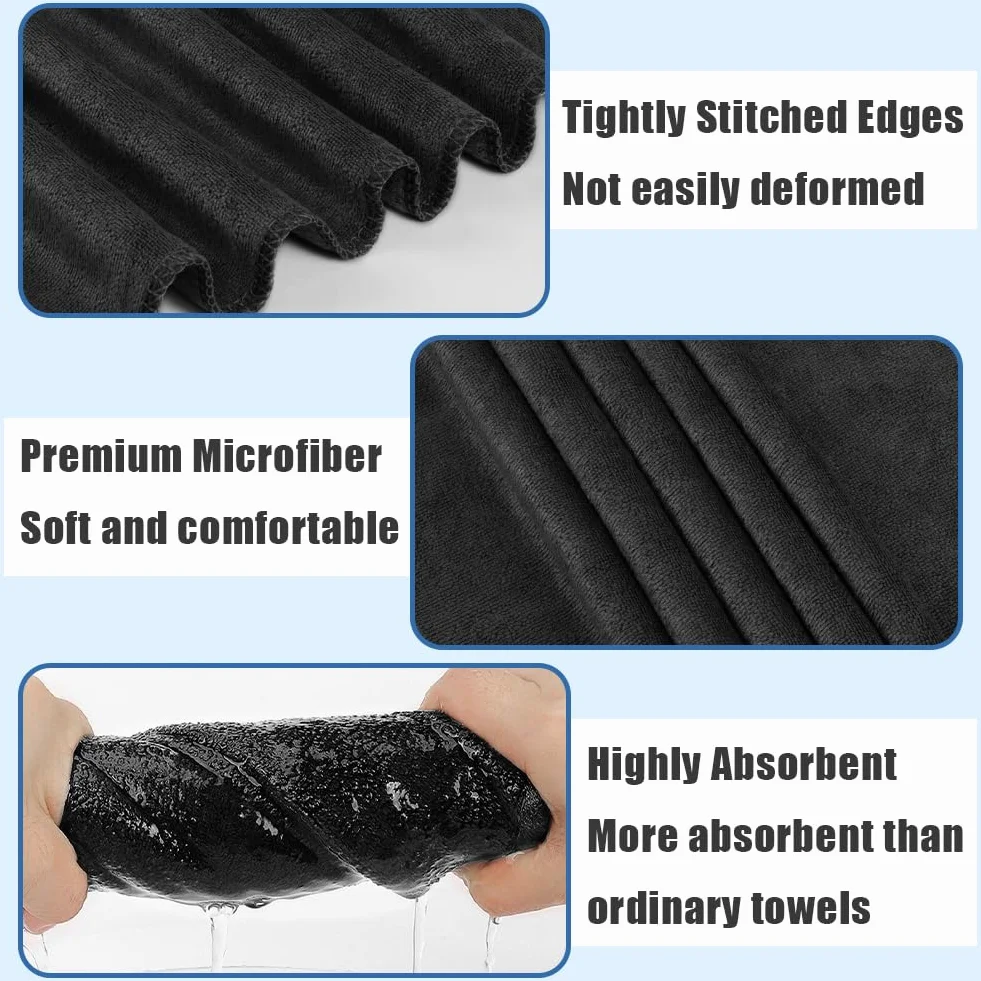 Toalla Microfibra 75x35cm Secado Rápido Deporte Gimnasio Negro 3 Piezas