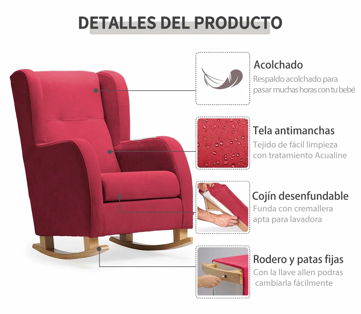 Sillón de Lactancia Evolutivo Modelo París Mecedora Butaca Fija 66 x 89 x 102 cm Tela Antimanchas Beige