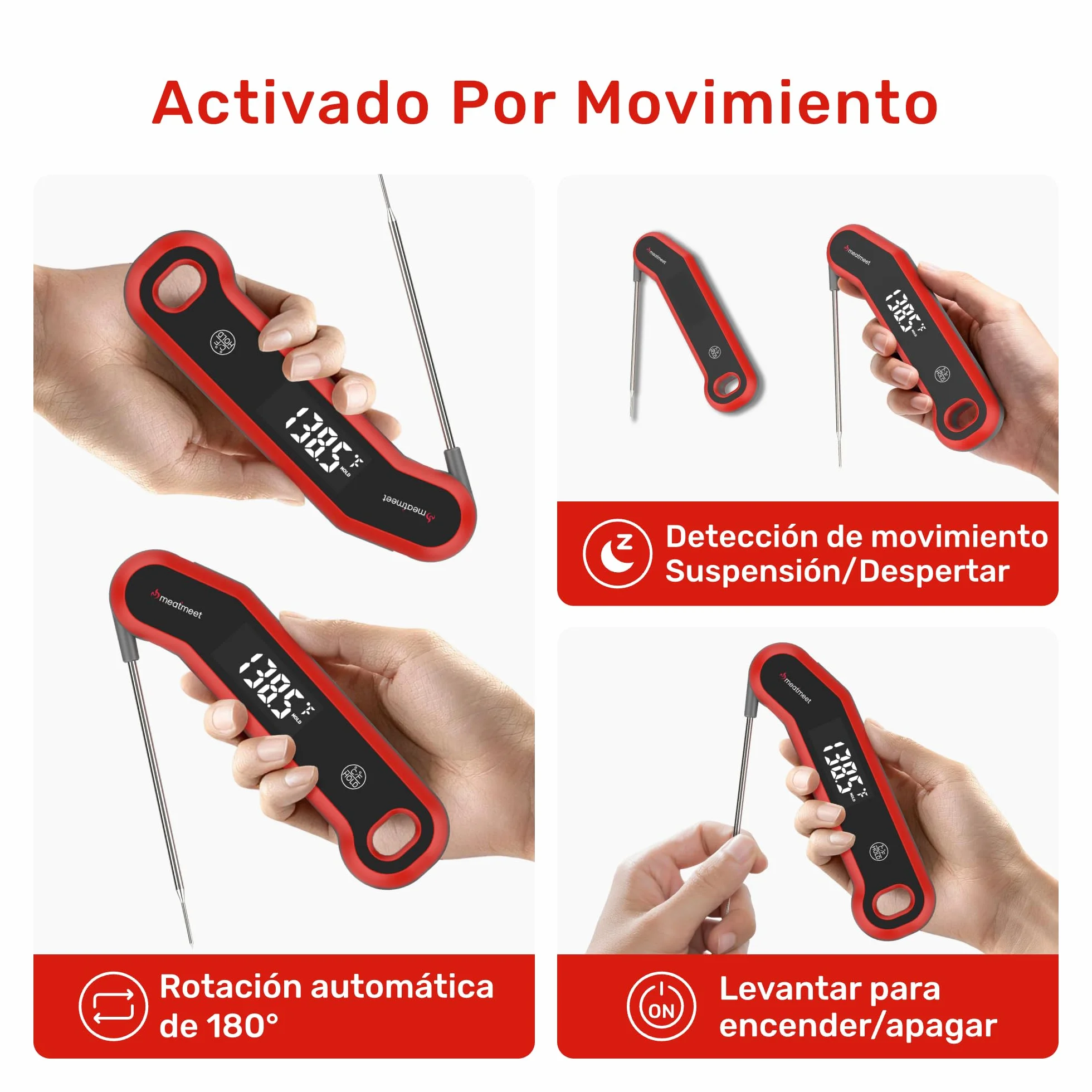 S1 Termometro Cocina Digital de Lectura Instantánea de 0,5s, precisión ± 0,3 °C, Equipado con rotación de pantalla LED giratoria, activación por movimiento y apagado automático