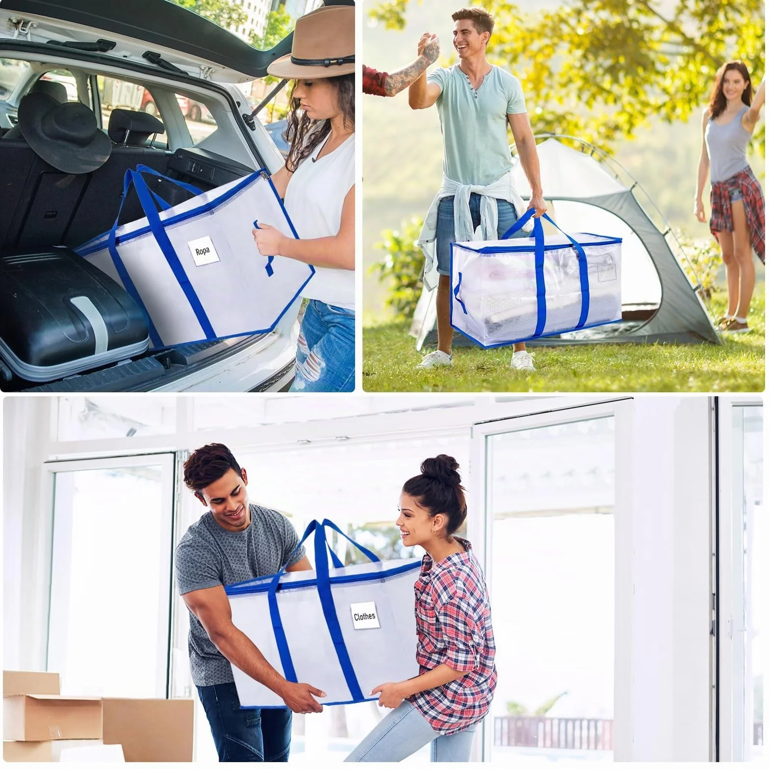 Bolsas de mudanza 105 L, paquete de 6 bolsas almacenamiento, bolsas mudanza resistentes, extra grandes, suministros de mudanza, bolsas de embalaje transparentes, bolsa para árbol de Navidad
