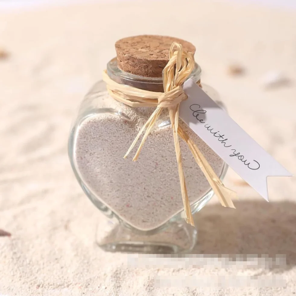 Botella de vidrio en forma de corazón con tapón de corcho, mini tarro de recuerdo para boda, luna de miel, arena, manualidades, regalo del día de San Valentín, decoración del hogar, recuerdos