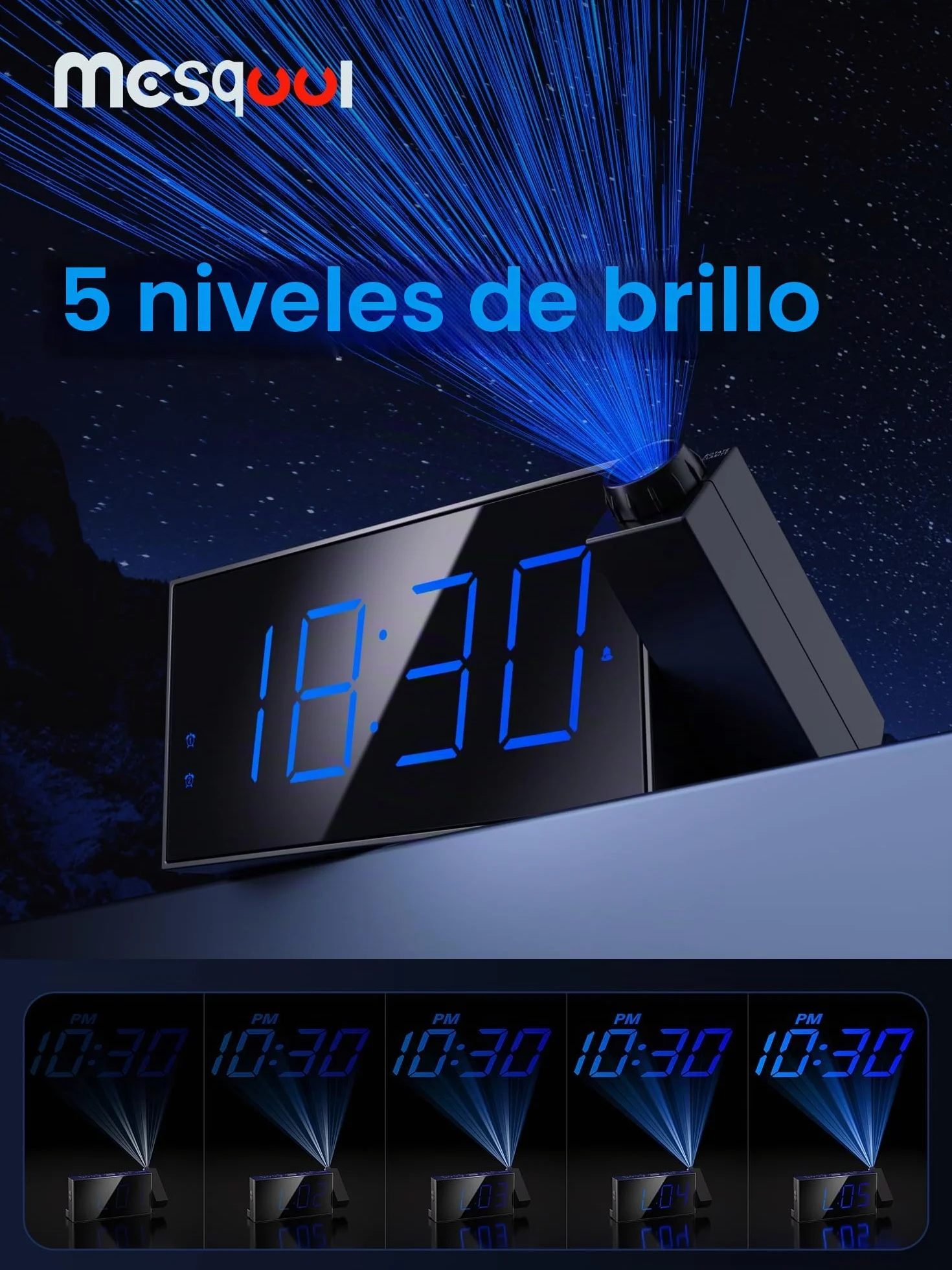 Reloj Despertador de Proyección Digital para Techo de Dormitorios, Reloj con Proyector, Atenuador y Pantalla LED, Timbre Ajustable, Alarmas Duales para Pared, Niños, Personas Mayores con Sueño Pesado