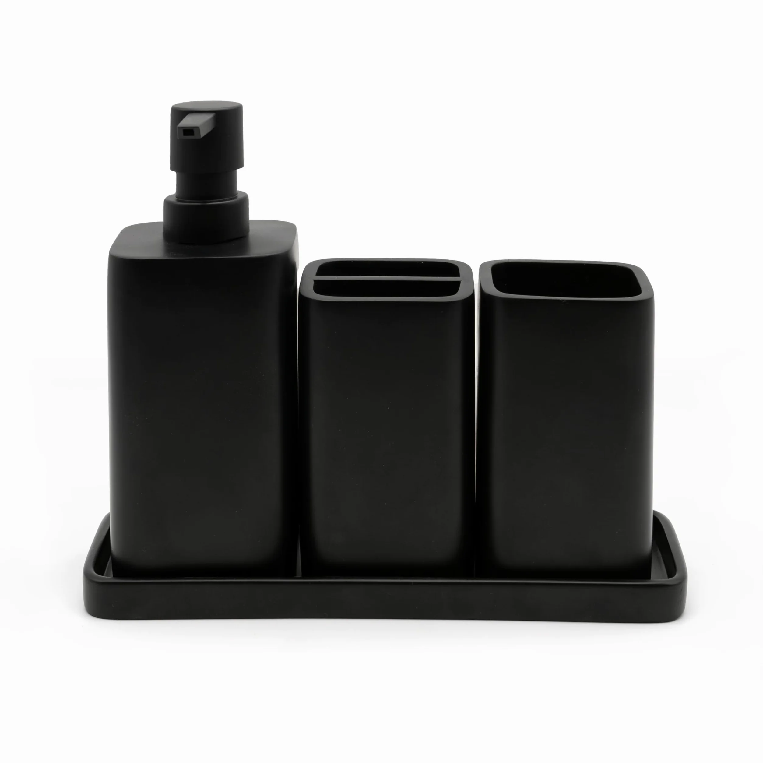 Juegos de Accesorios de Baño 4 Piezas Negro Opaco con Dispensador de Jabón, Vaso y Soporte para Cepillo de Dientes