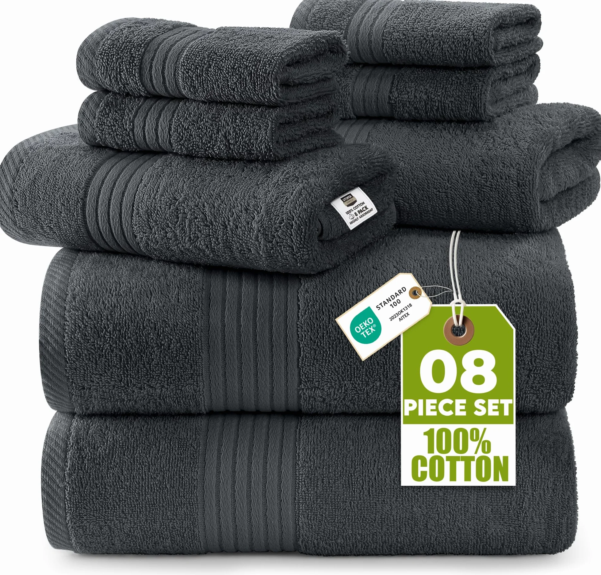 Utopia Towels Juego de Toallas Premium 8 Piezas Algodón Gris