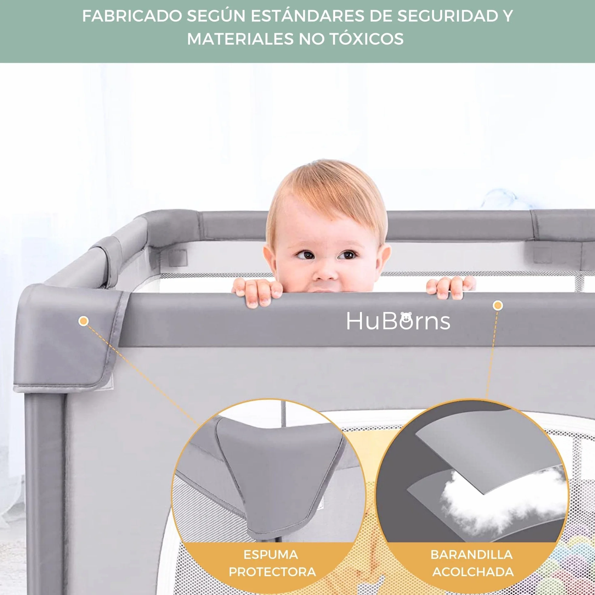 HUBORNS Parque infantil bebé plegable 124x124 con malla transpirable