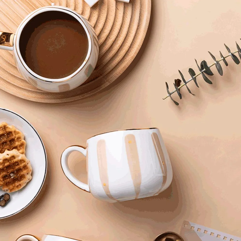 Generic Tazas de Cafés Tazas de Café de 13,4 Onzas, Tazas de Porcelana Pintadas a Mano de Colores - Restaurantes Cerámicos Tazas de Café, Té Y Jugo/Verde/B
