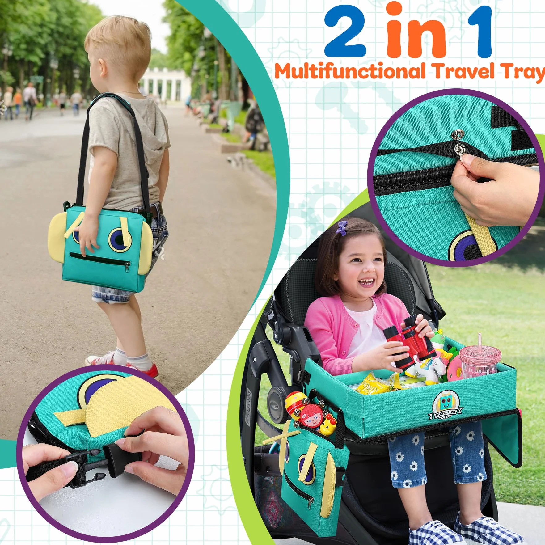 COOLJOY Mesa Coche Niños Bandeja Viaje Impermeable Plegable con Papeles Dibujo Educativo