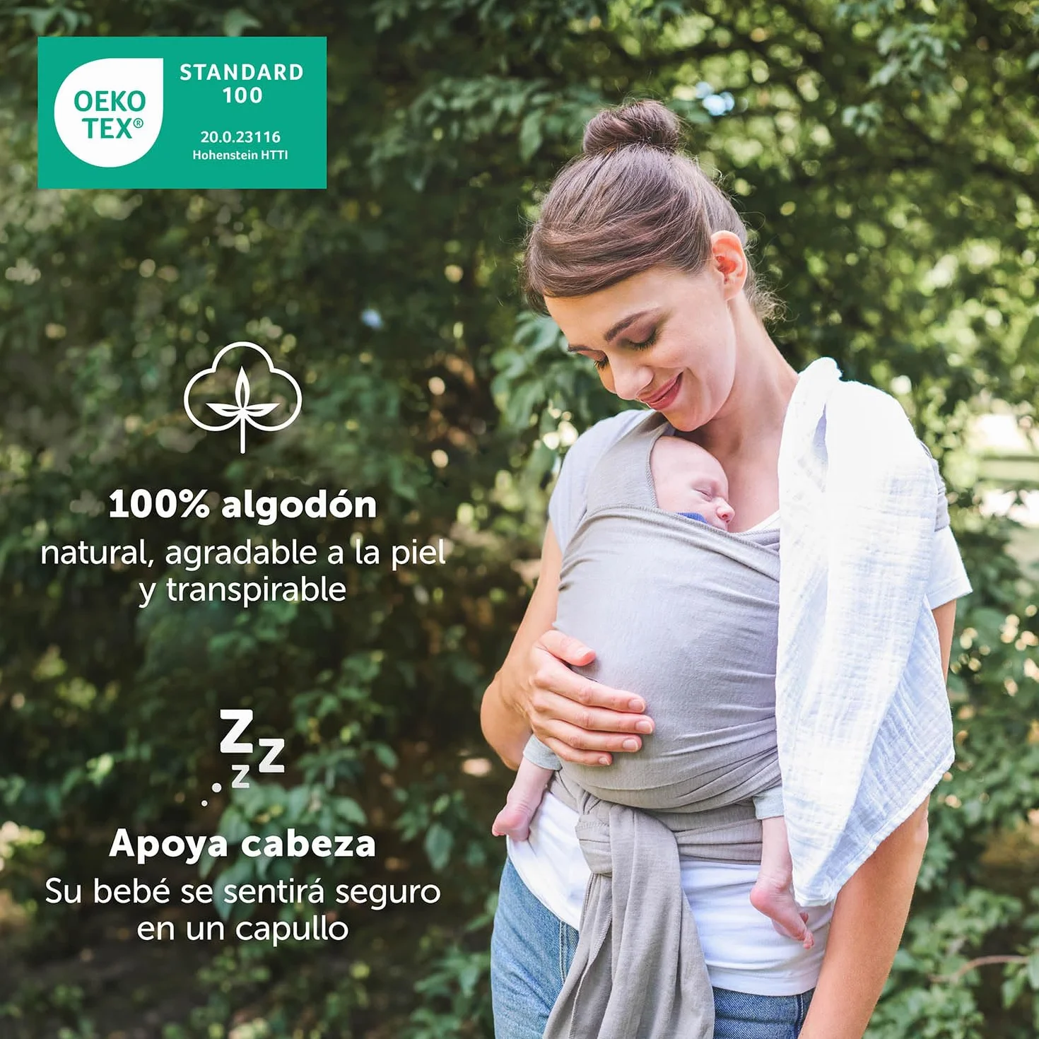 Fular Portabebe Hasta 15kg de Suave Algodón - Portabebe Recien Nacido + Certificado OEKO-TEX - Fular Porteo 5,10m - Gris Claro